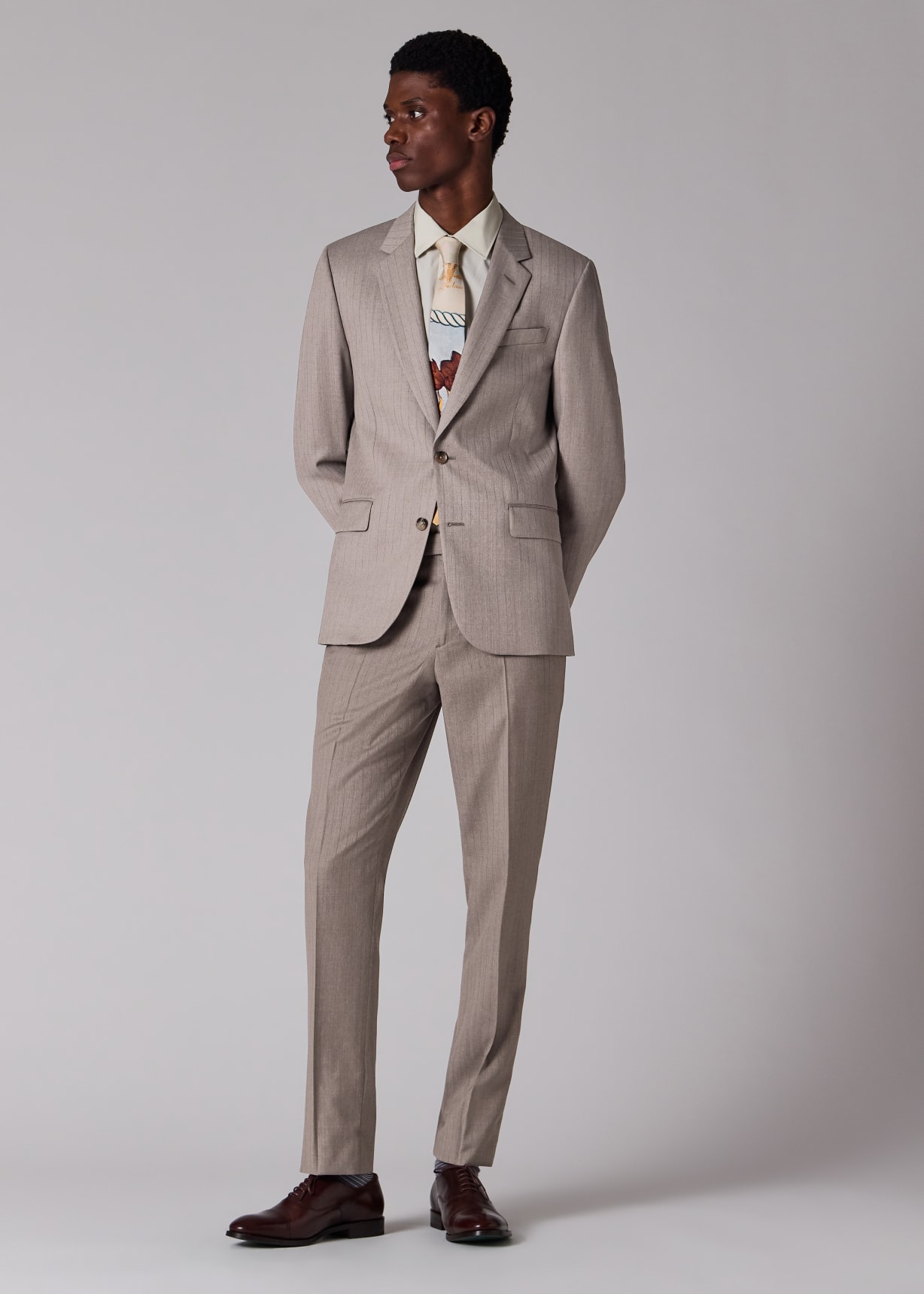 The Soho - Tailored-Fit Grey and Pink Pinstripe Wool Suit