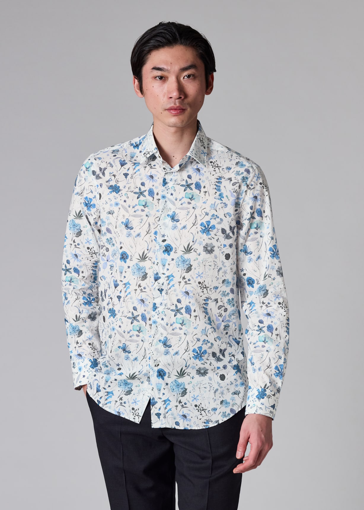 Men's Tailored-Fit Blue and White 'Liberty Floral' Print Shirt