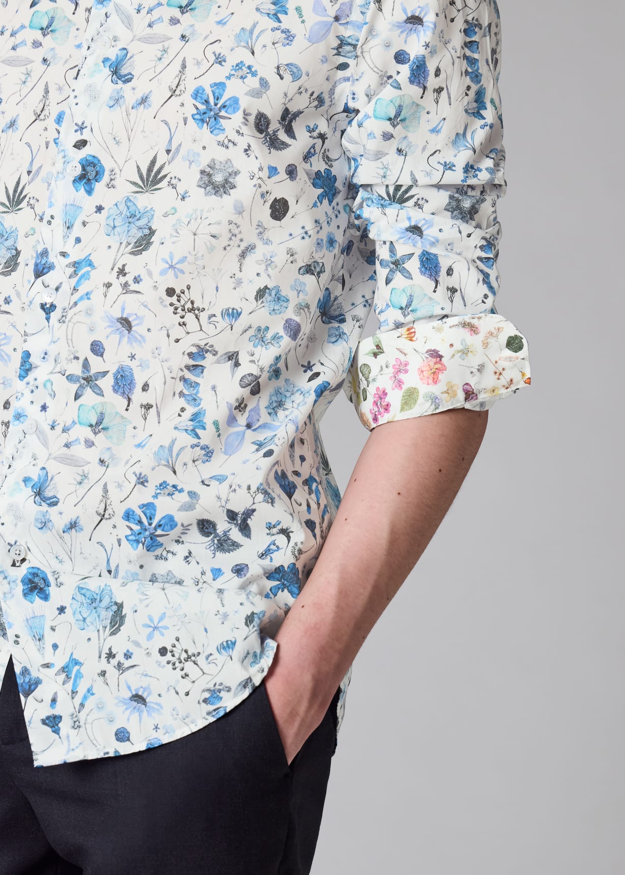 Men's Tailored-Fit Blue and White 'Liberty Floral' Print Shirt