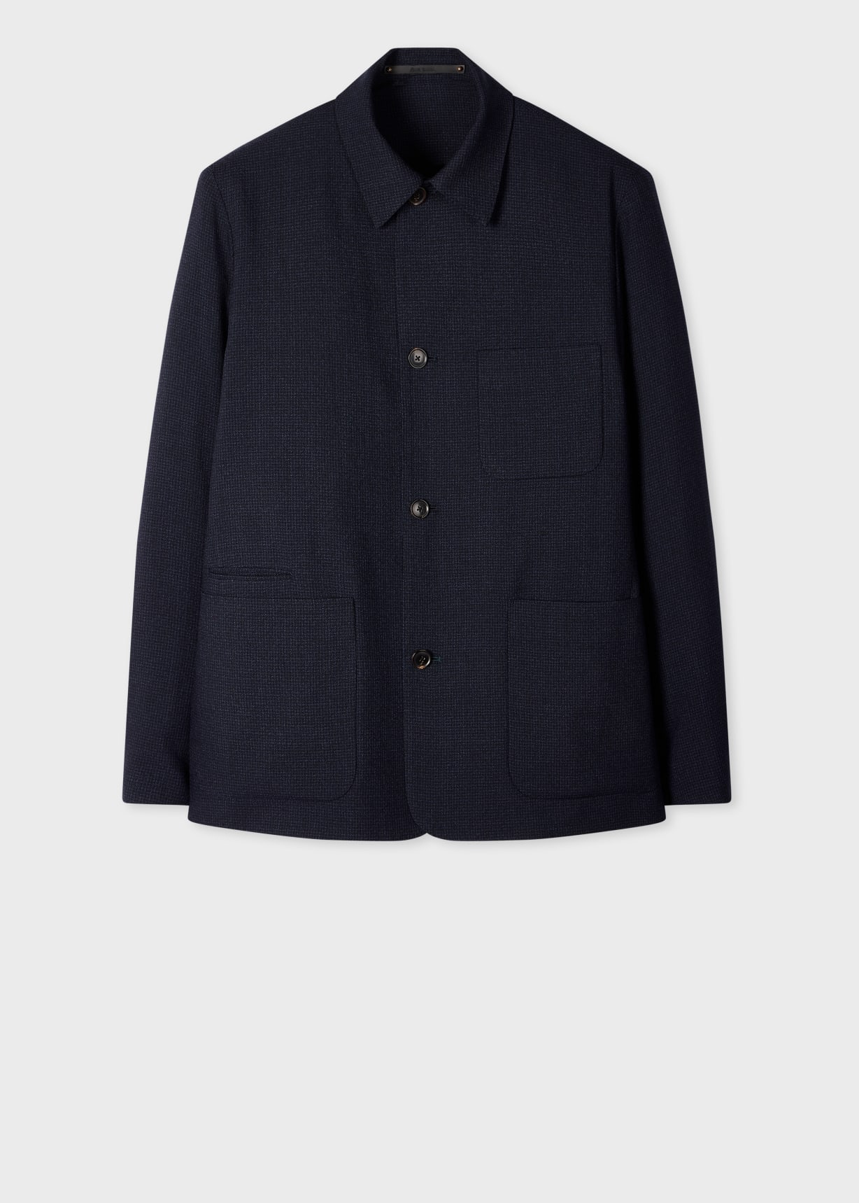 Men's Navy Check Two-Ply Merino Work Jacket