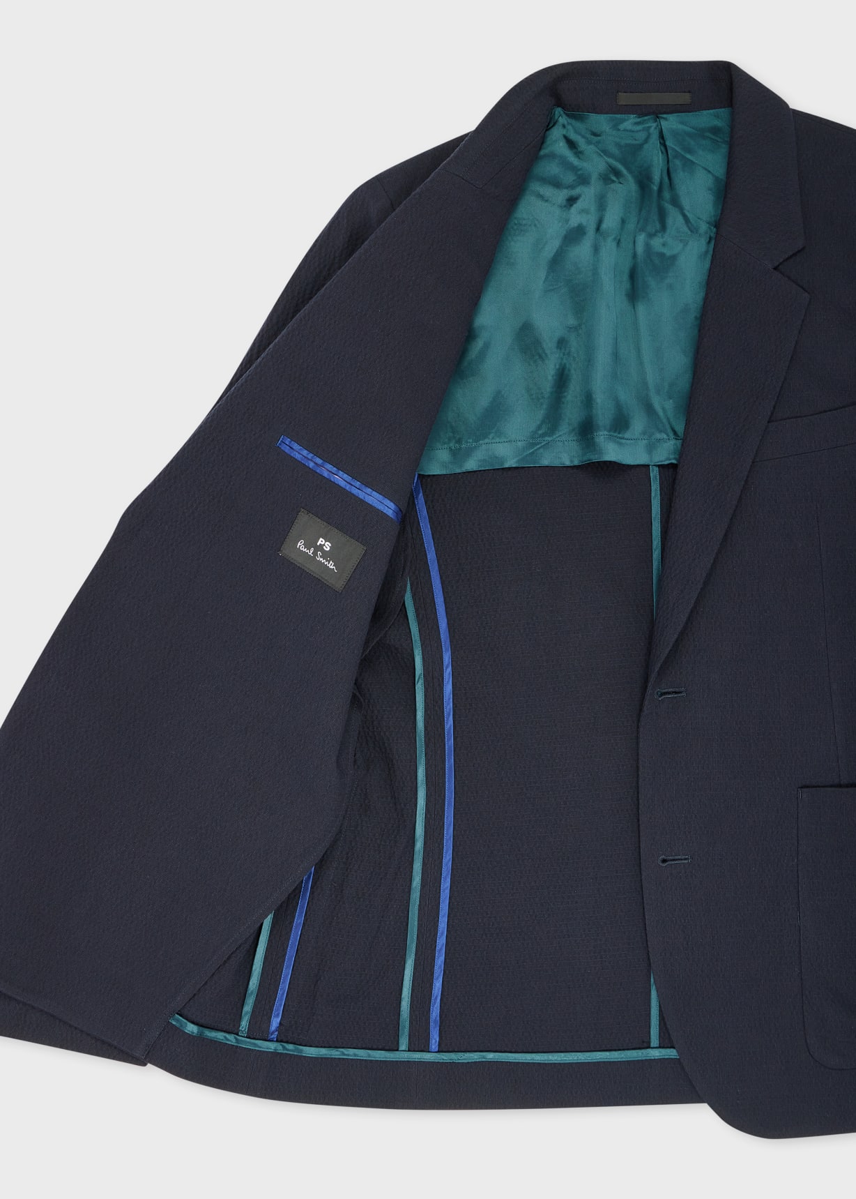 Men's Navy Seersucker Cotton Check Buggy-Lined Blazer