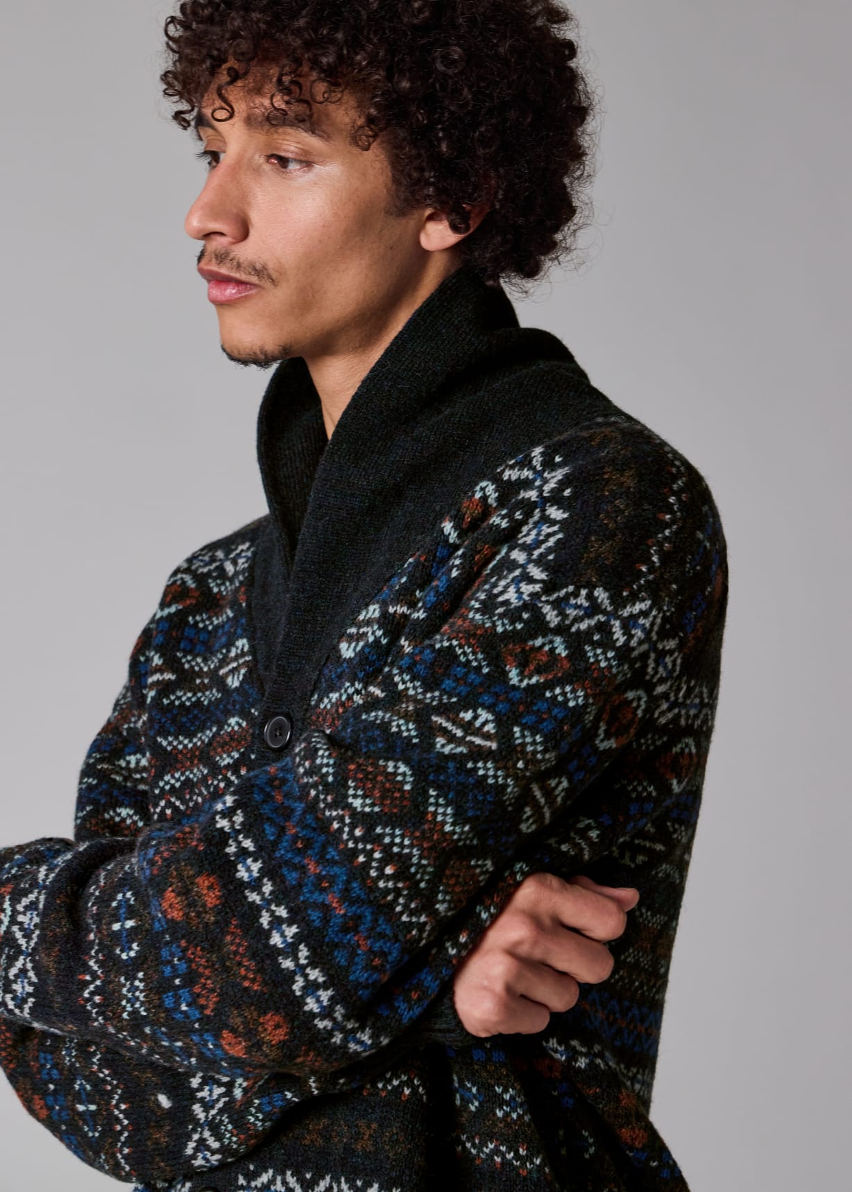 y 美品 Paul Smith Savile Clifford 裏地総柄 Men's Navy Fair Isle Wool Cardigan