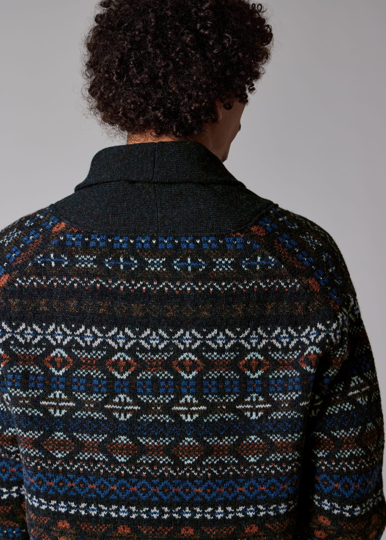Men's Navy Fair Isle Wool Cardigan