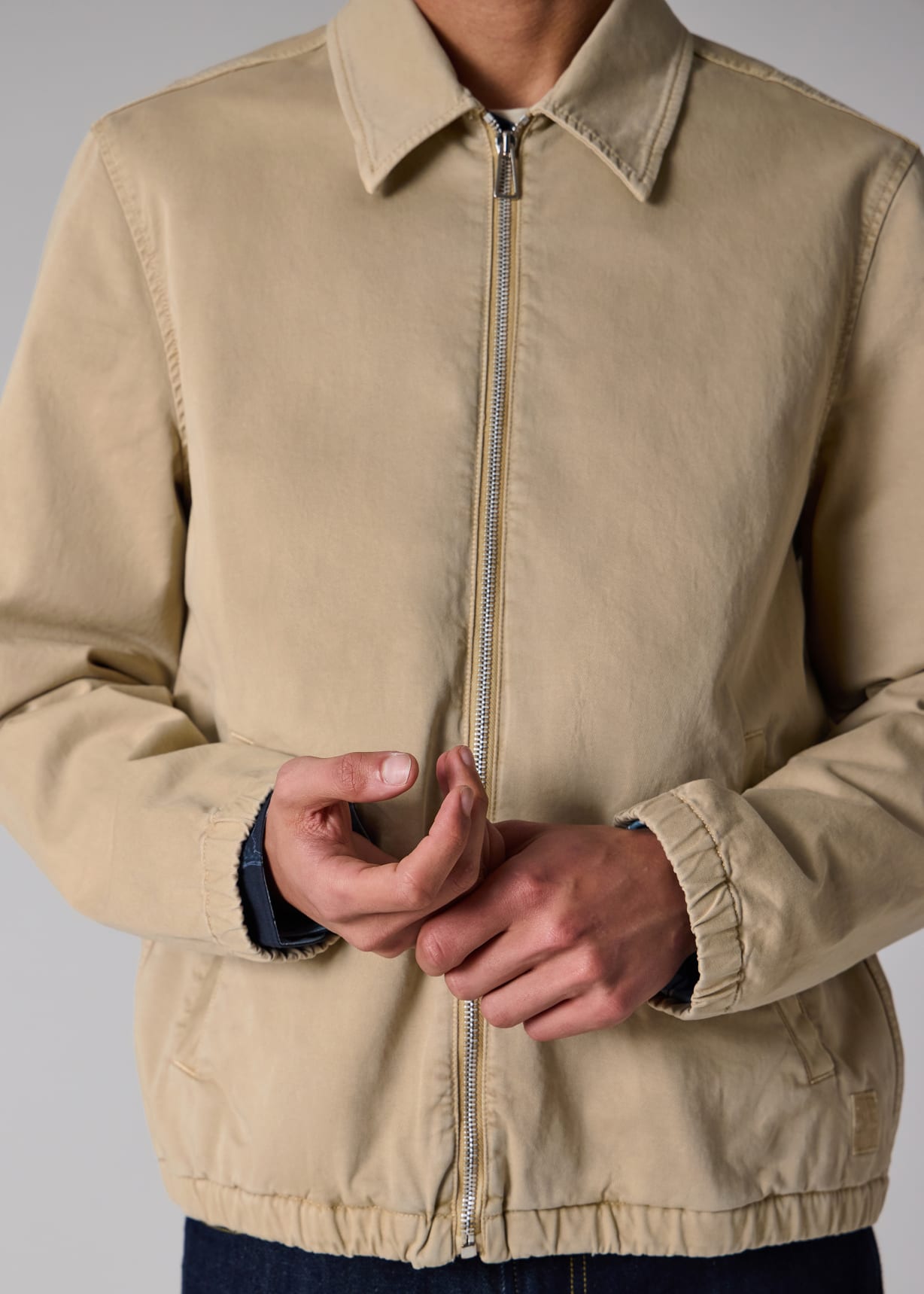 Men's Washed Tan Cotton-Twill Coach Jacket