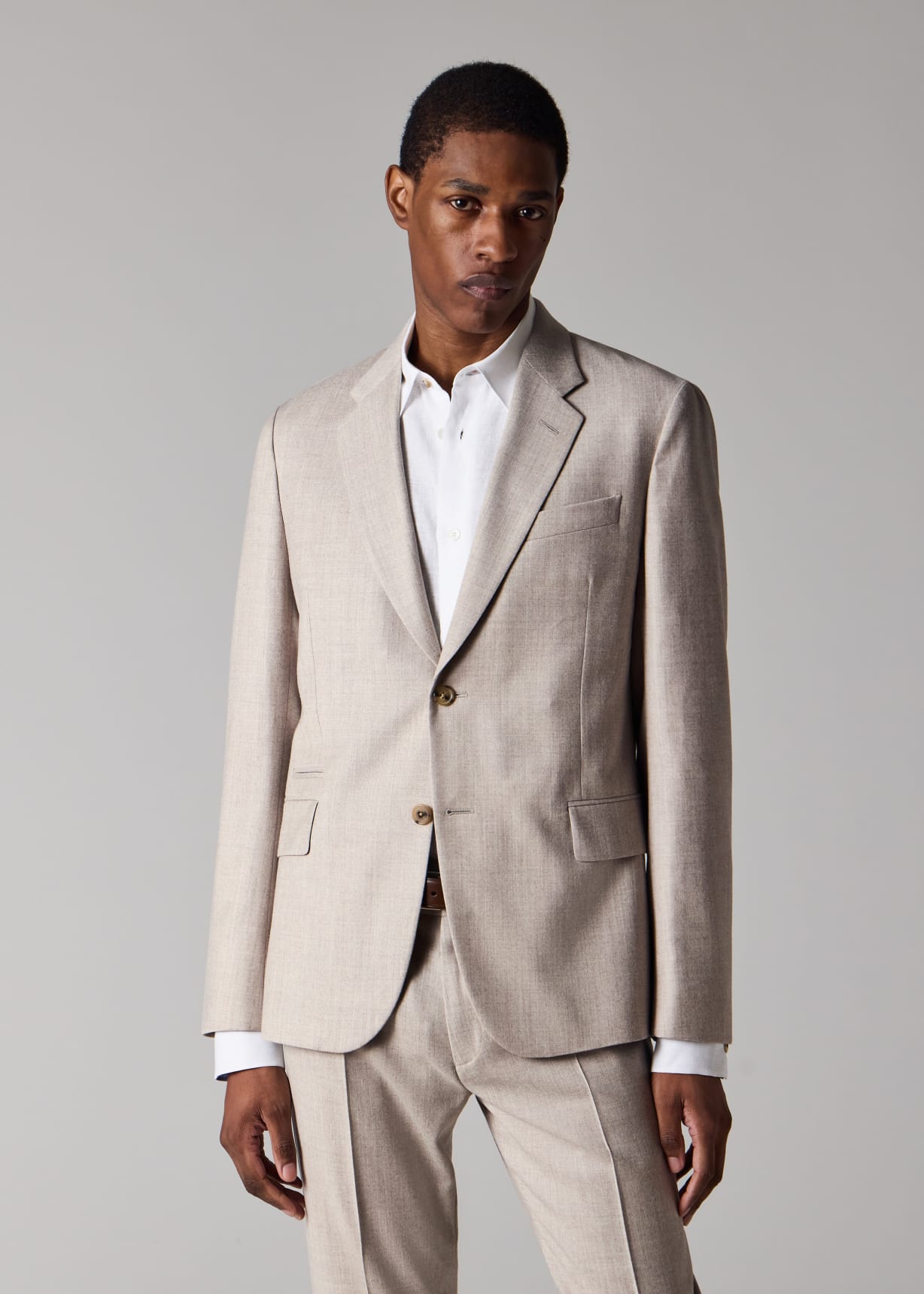 Paul Smith COLLECTION PIACENZAカシミア100% Men's Tailored-Fit Beige Overdyed Wool-Cashmere Flannel Blazer