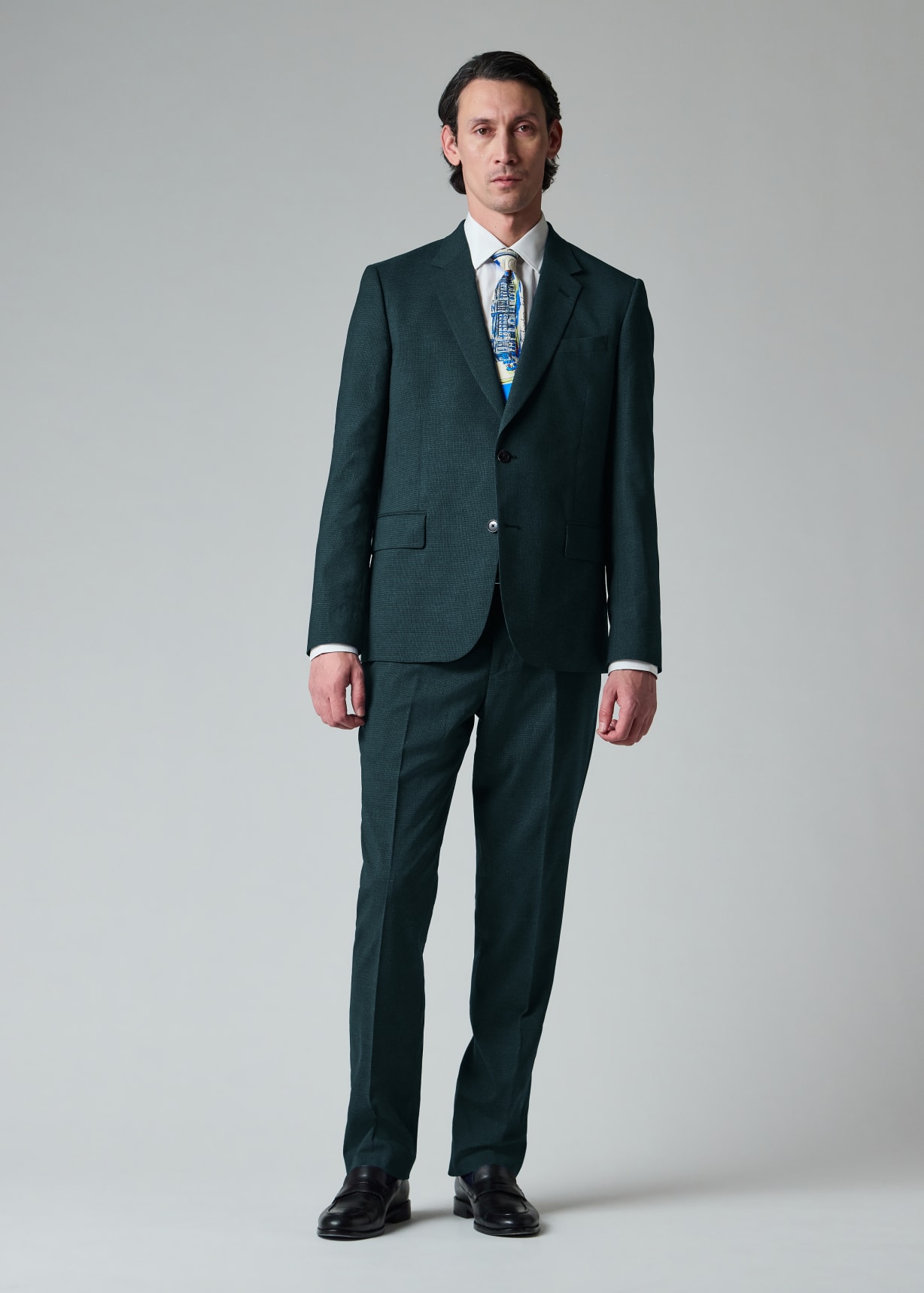 Men's Tailored-Fit Teal Micro Houndstooth Wool Suit
