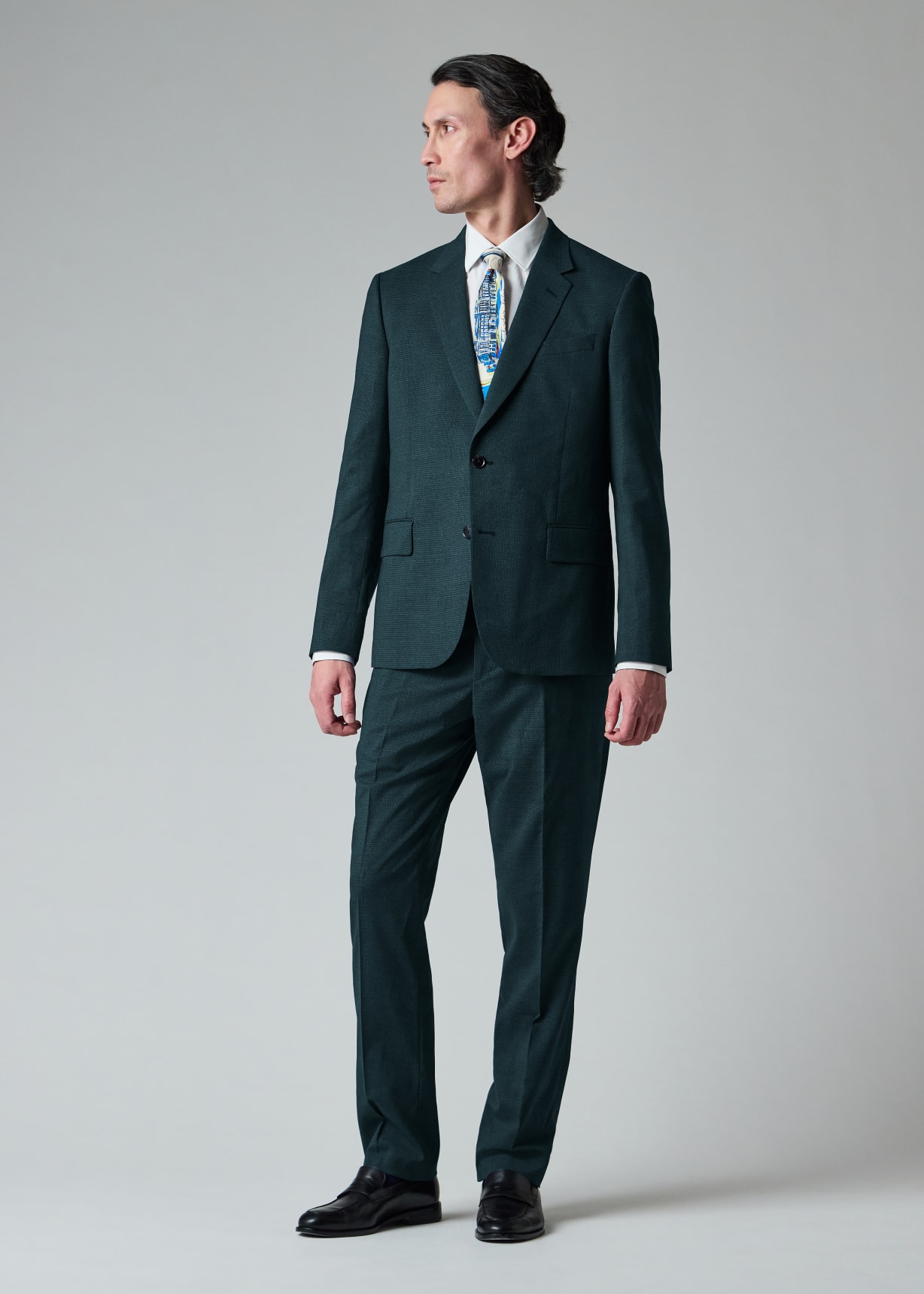 Men's Tailored-Fit Teal Micro Houndstooth Wool Suit