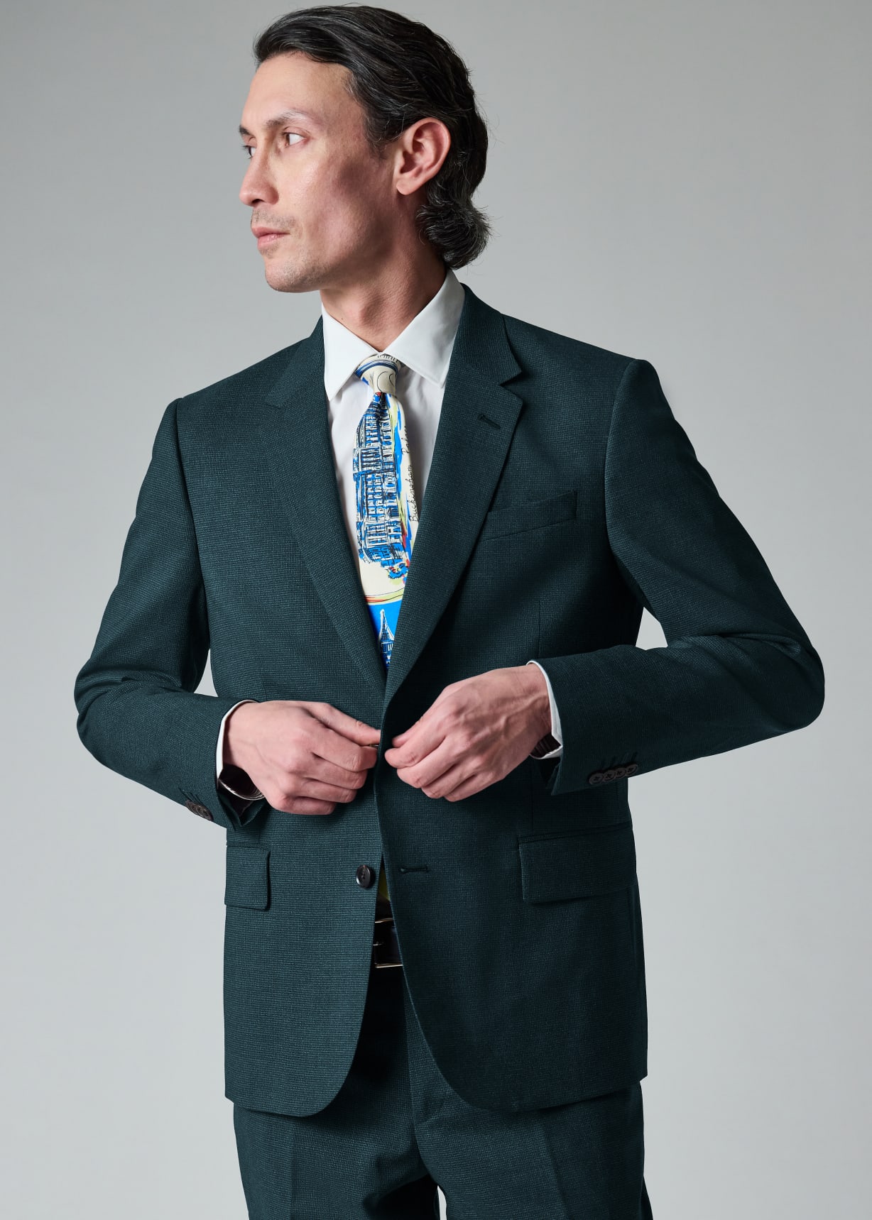 Paul Smith Woven In England メンズスーツ Men's Tailored-Fit Teal Micro Houndstooth Wool Suit
