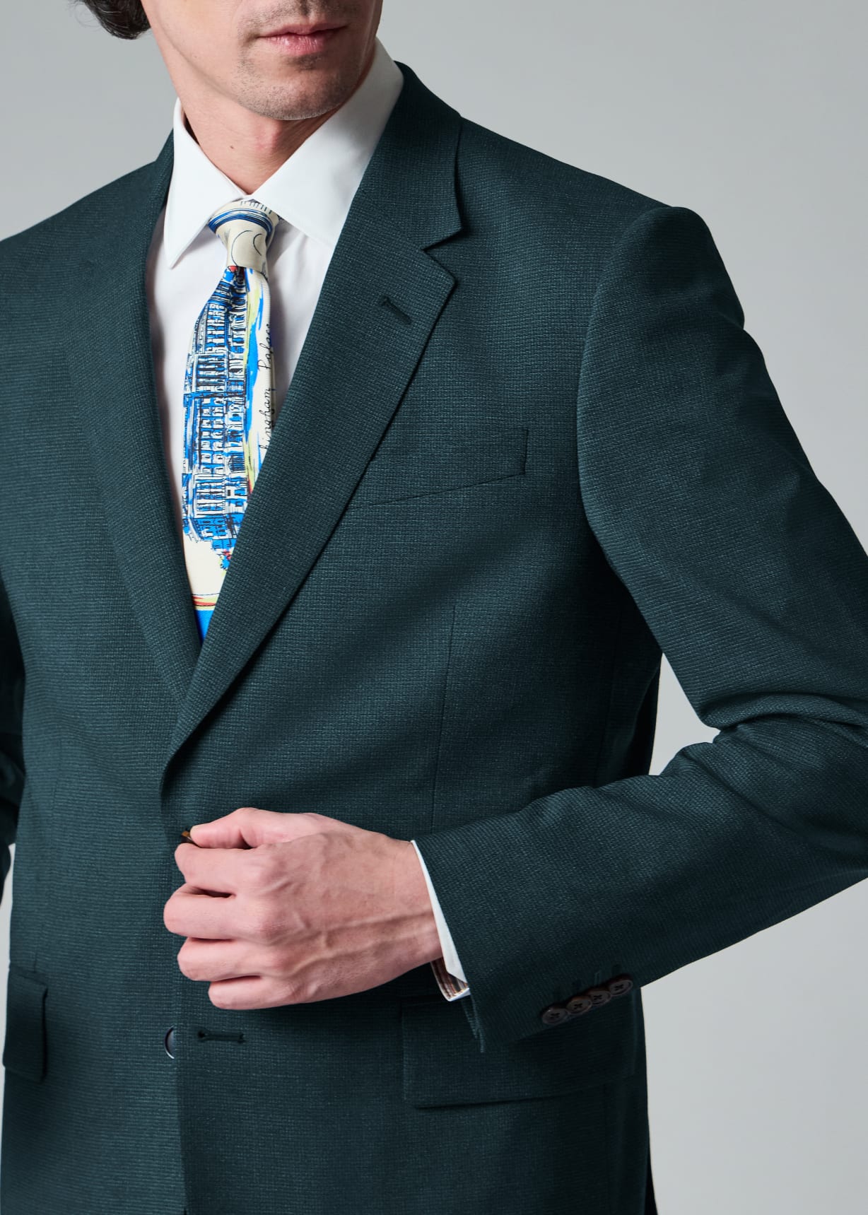Men's Tailored-Fit Teal Micro Houndstooth Wool Suit