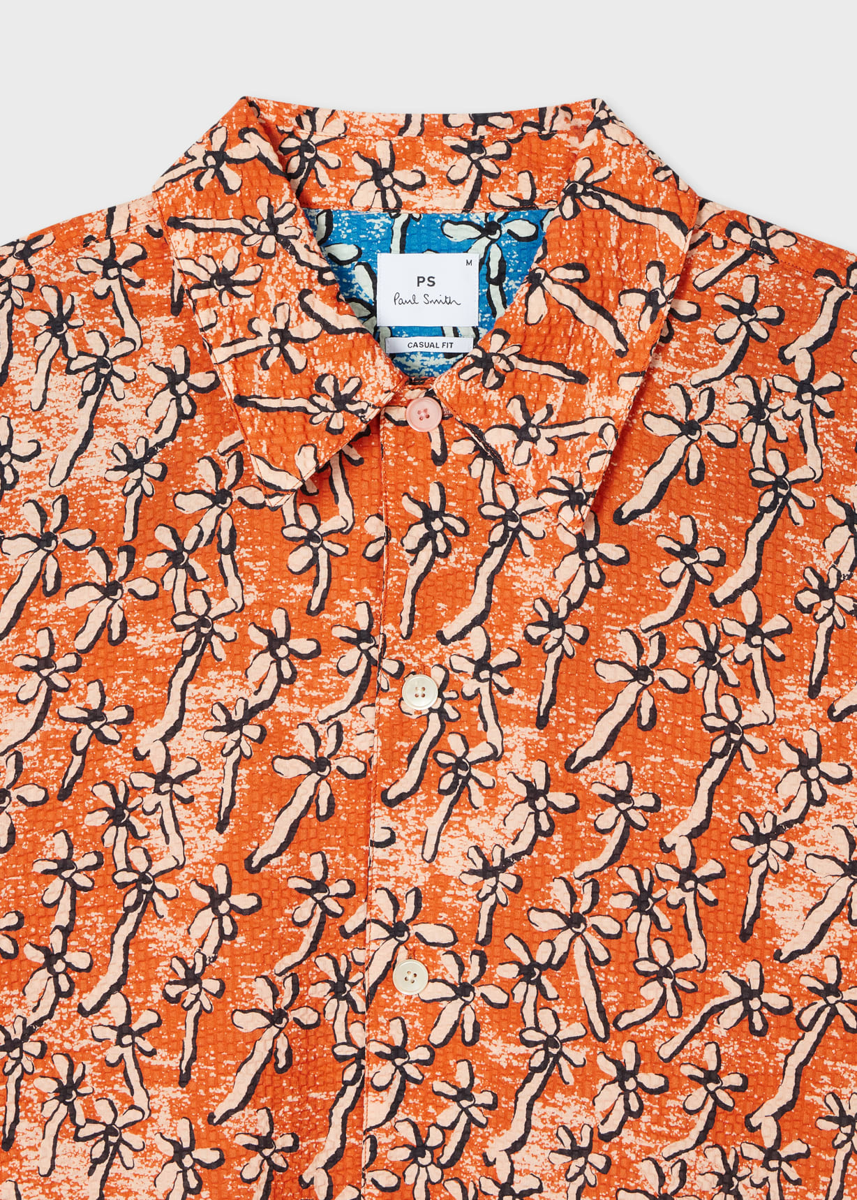 ポールスミス Men's Orange 'Field Floral' Cotton Seersucker Shirt