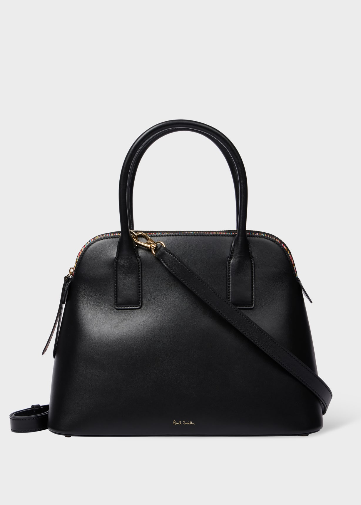 Women's Black Leather 'Signature Stripe' Top Handle Bag Paul Smith