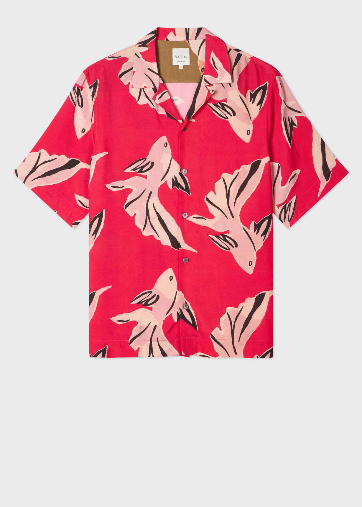 Paul Smith 18AW チェリー ブルーローズ シャツ M Men's Pink 'Le Peche Fish' Print Viscose Shirt