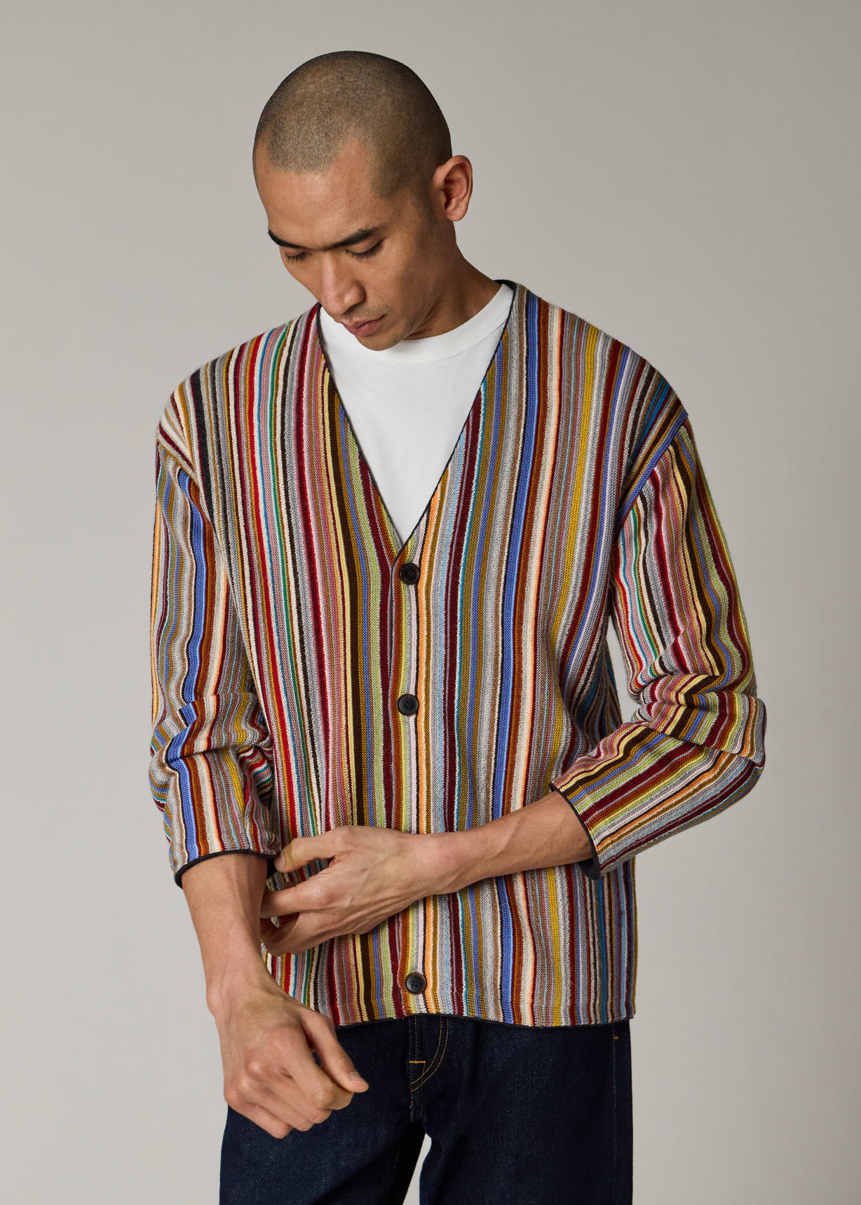 【Paul Smith】シグネチャーストライプテープ　カーディガン Men's 'Signature Stripe' Merino Wool-Blend Cardigan