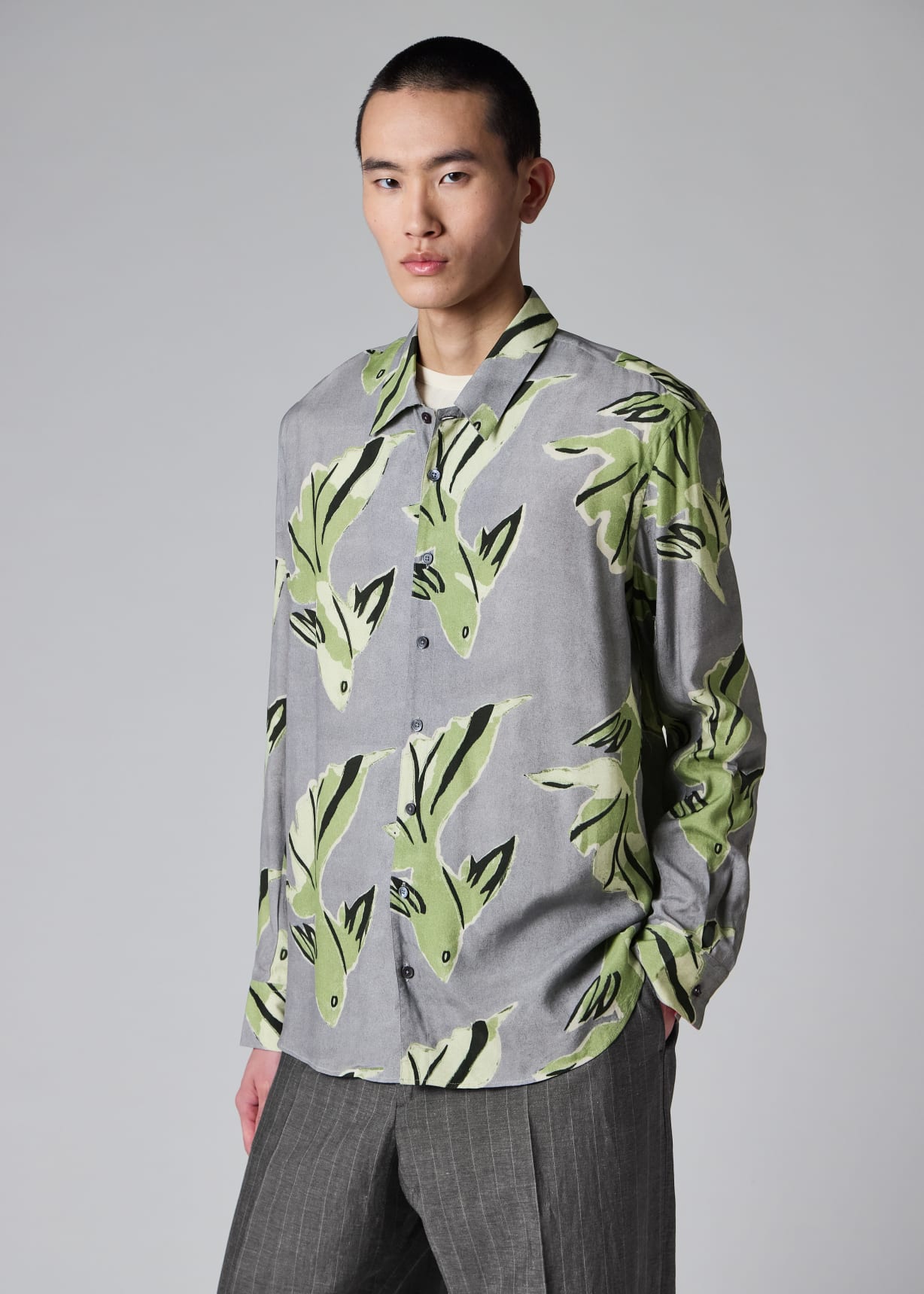 Men's Mauve 'Le Peche Fish' Print Viscose Shirt