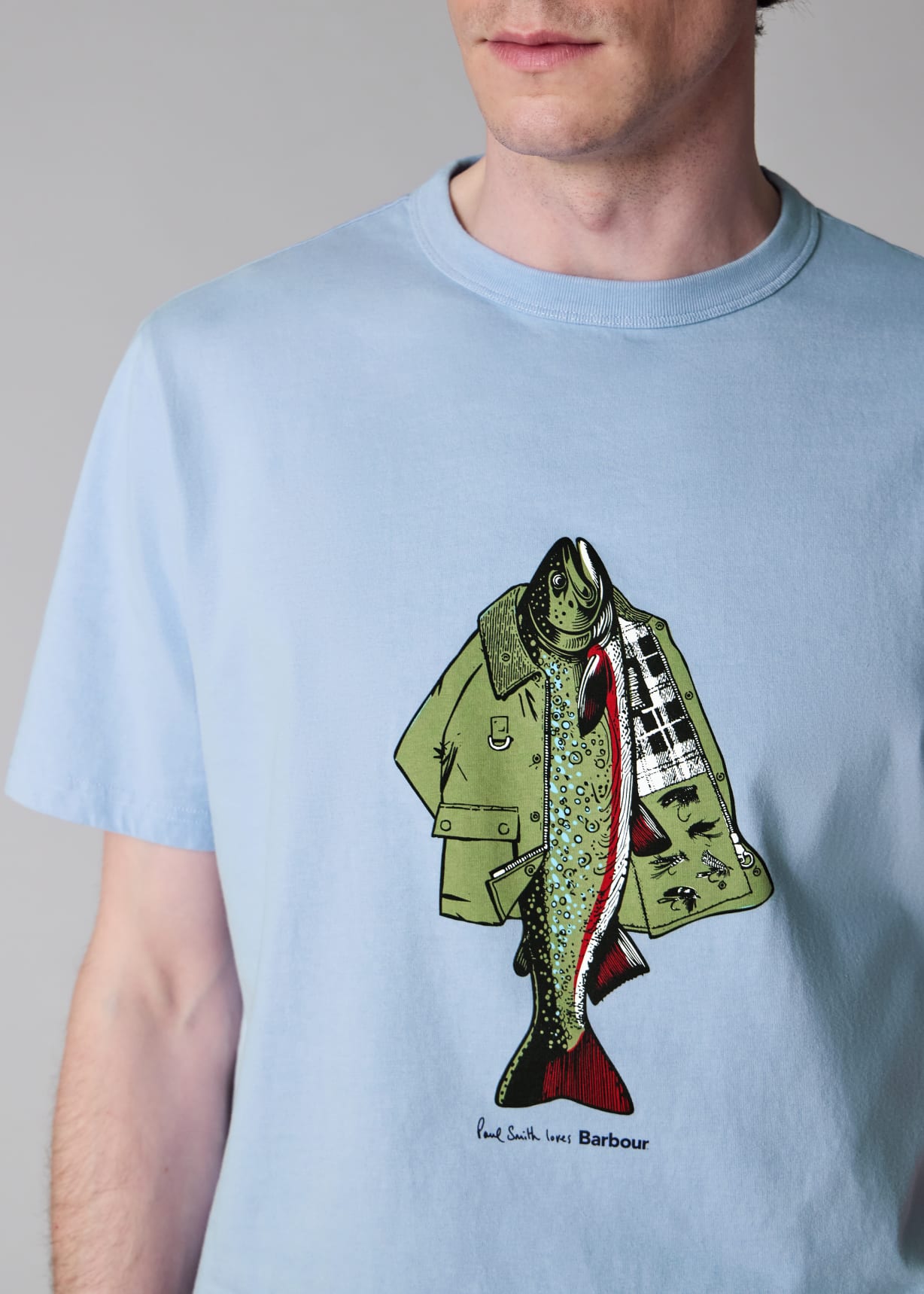 Paul Smith loves Barbour - Mid Blue 'Fishing Jacket' Print T-Shirt
