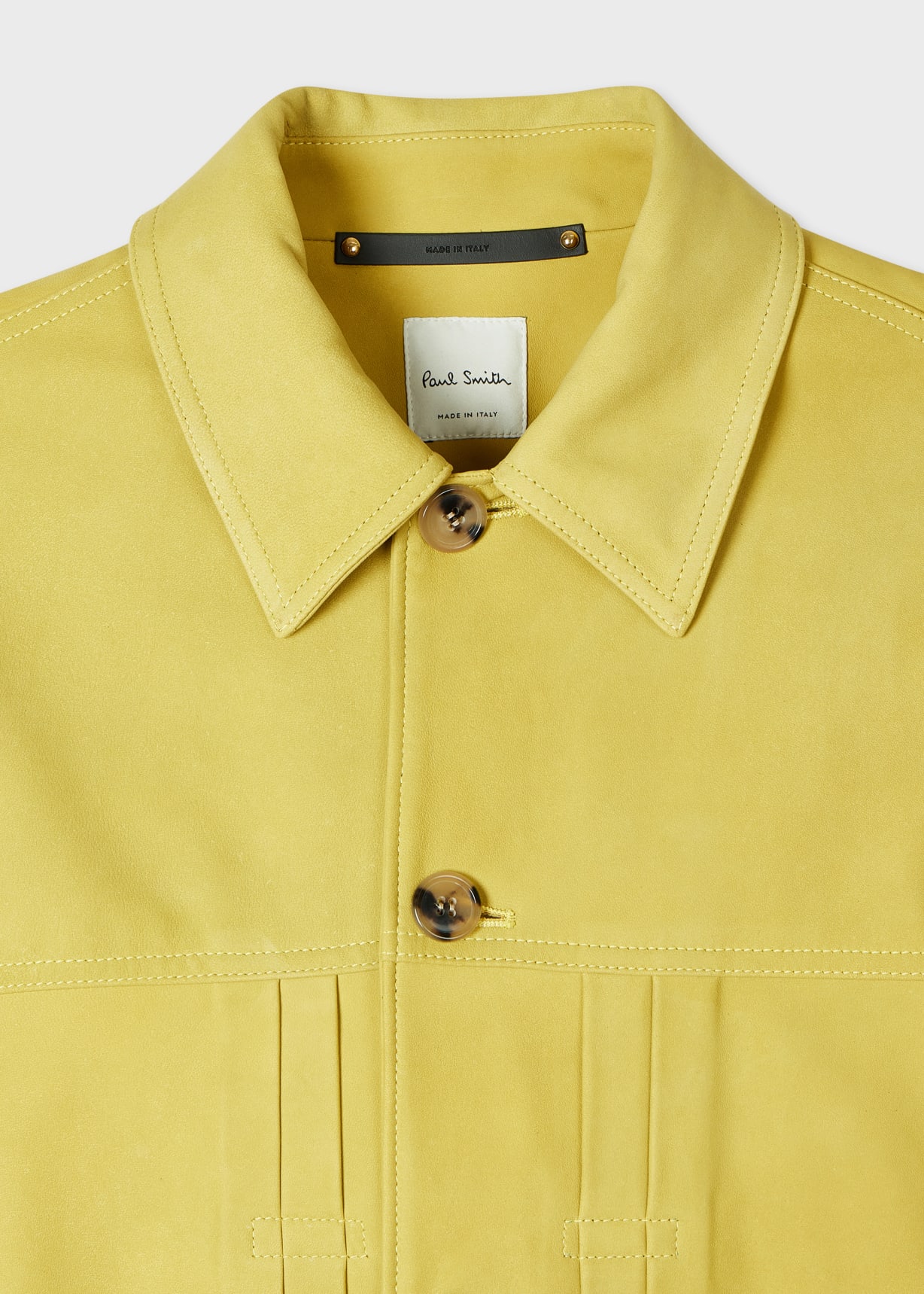 Men's Yellow Nubuck Leather Pleated Trucker Jacket
