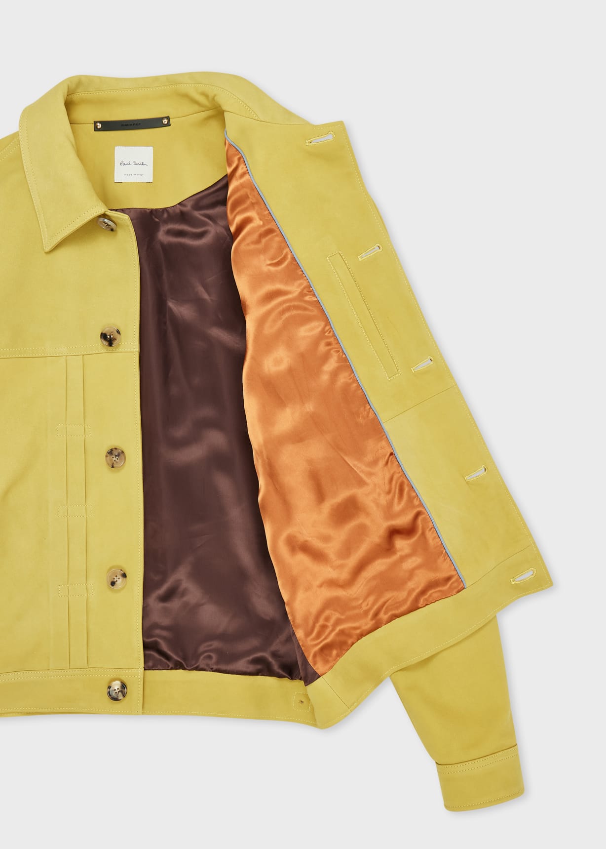 Paul　Smith　ジャケット Men's Yellow Nubuck Leather Pleated Trucker Jacket
