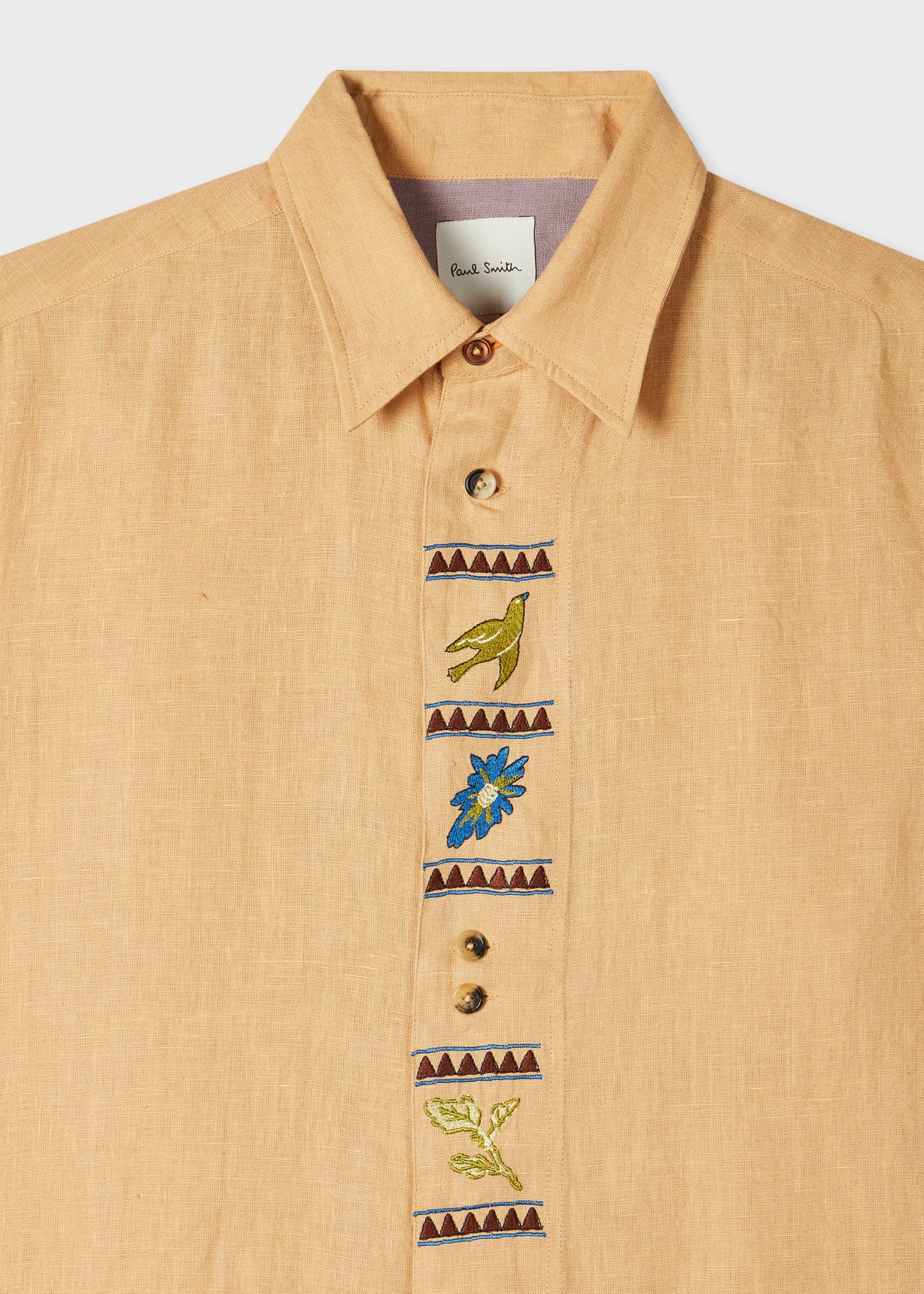 Men's Peach Linen Embroidered Shirt
