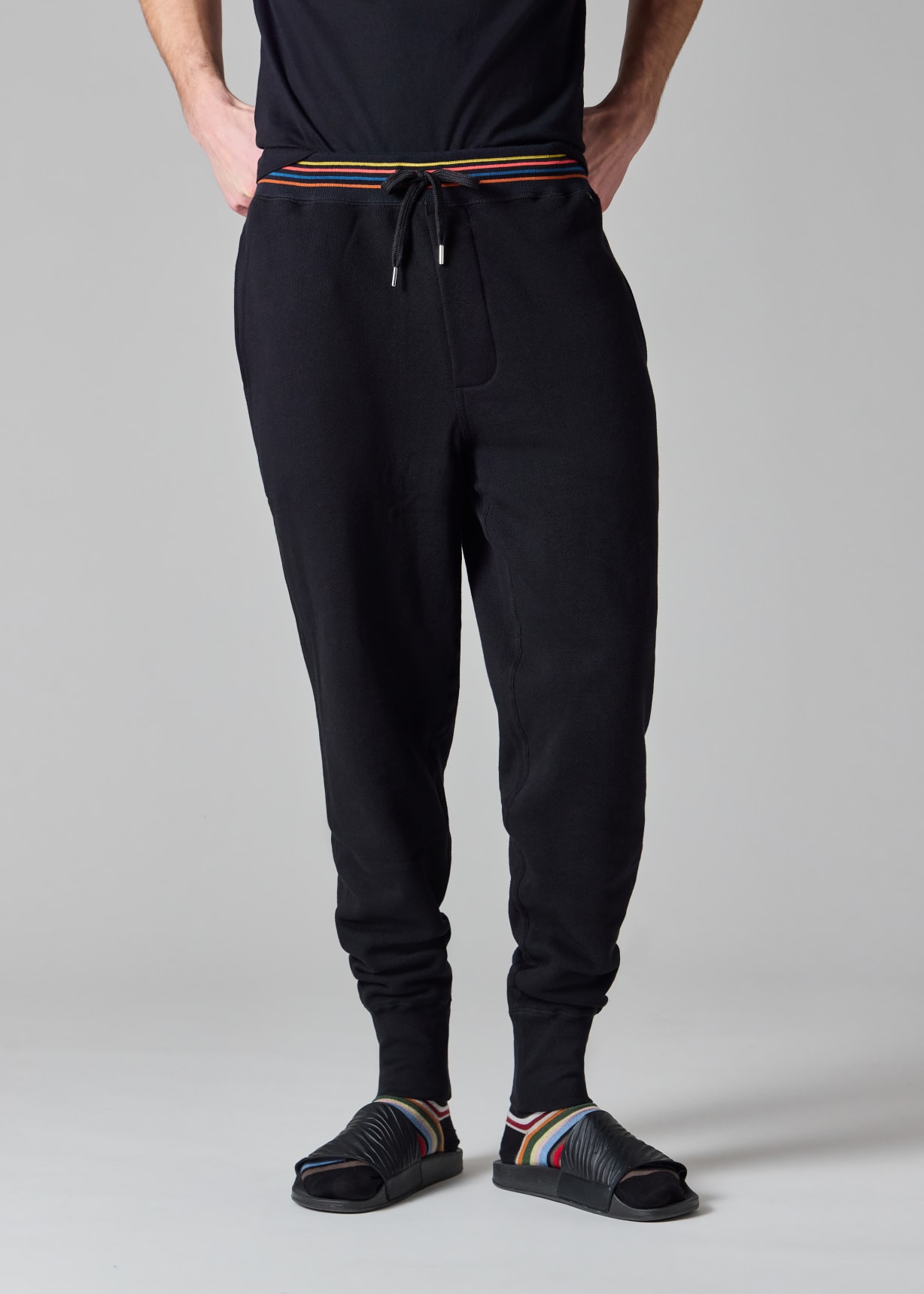Black Cotton 'Artist Stripe' Lounge Pants