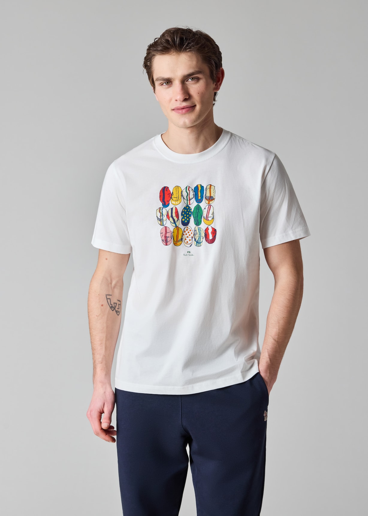 Men's White 'Cycling Caps' Print Cotton T-Shirt