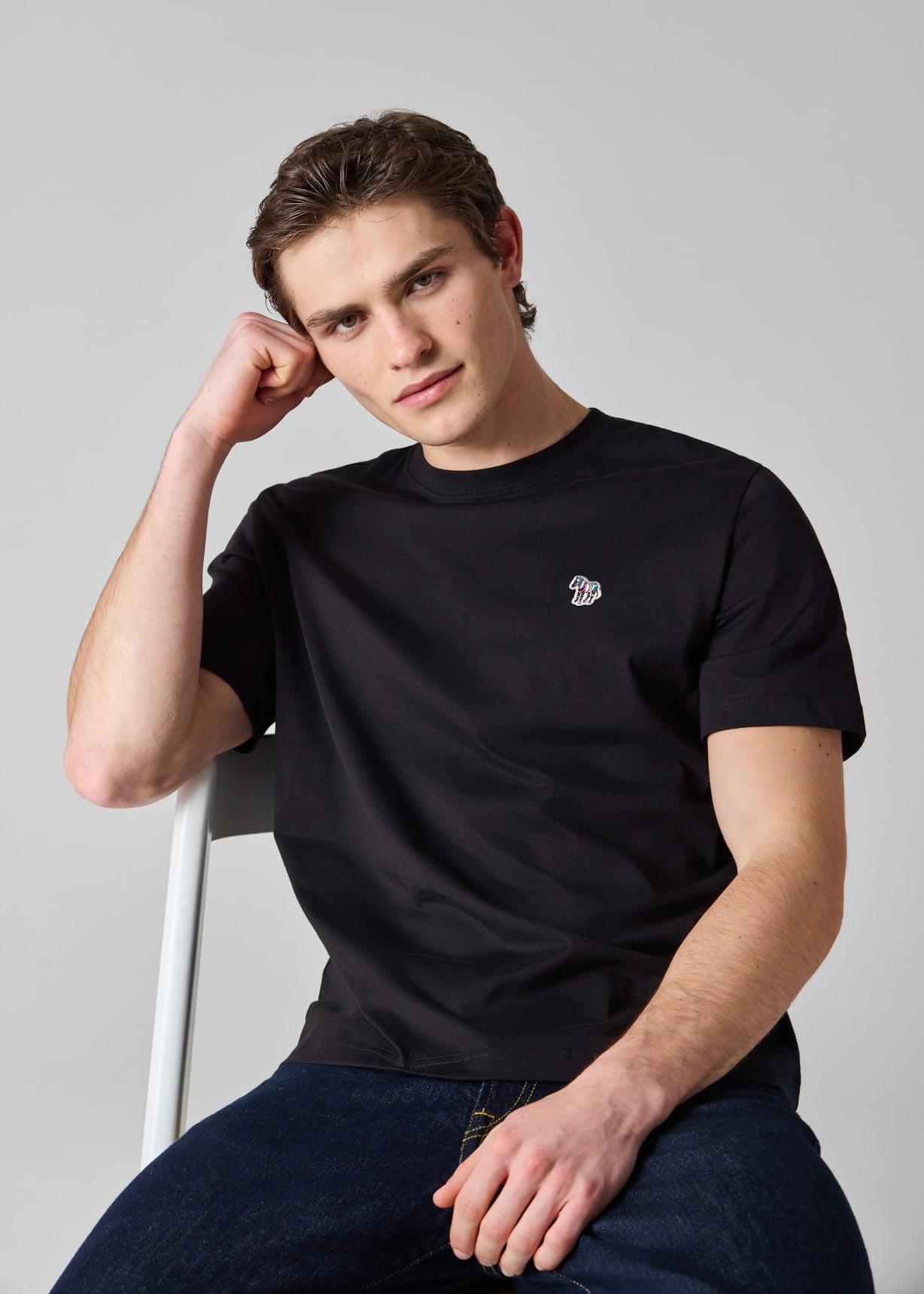 Men's Navy Cotton Zebra Logo T-Shirt