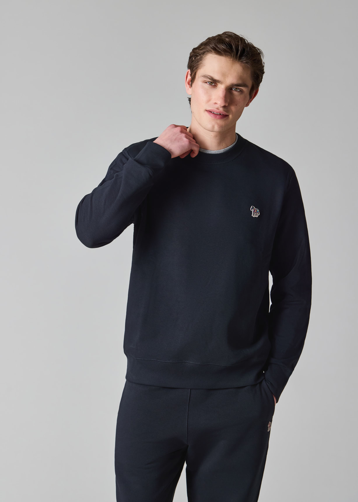Men's Dark Navy Cotton Zebra Logo Sweatshirt