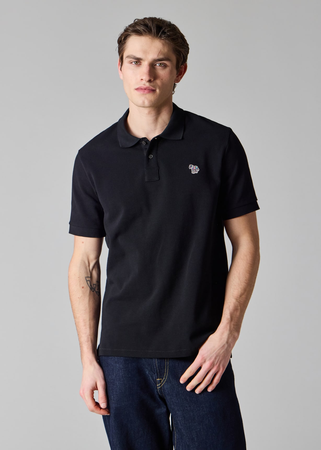 Men's Black Cotton-Piqué Zebra Logo Polo Shirt