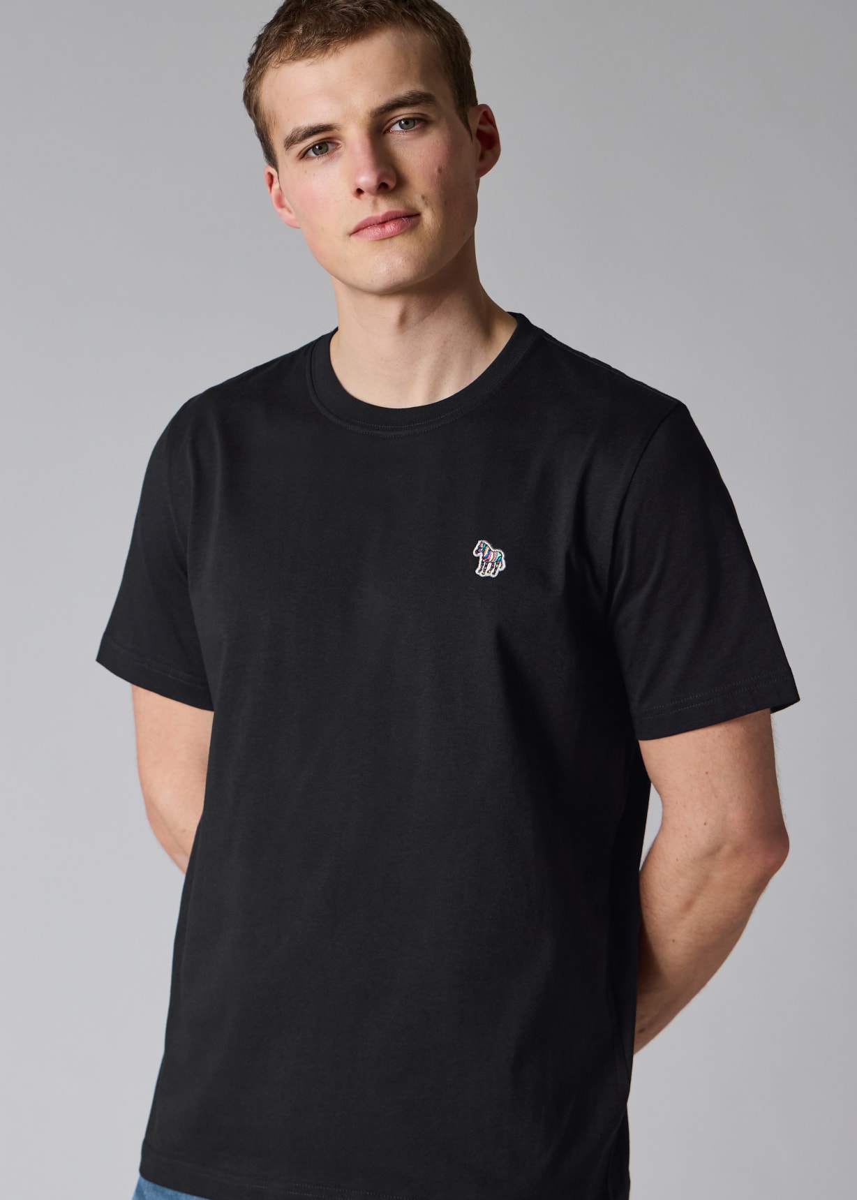 Black Cotton Zebra Logo T-Shirt