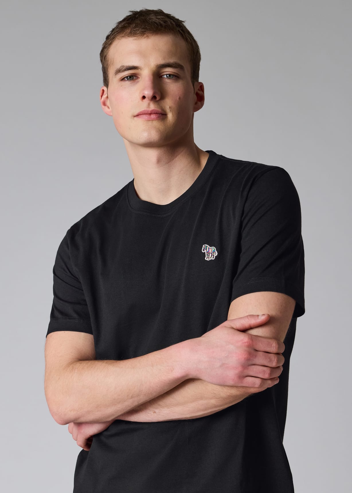 Black Cotton Zebra Logo T-Shirt