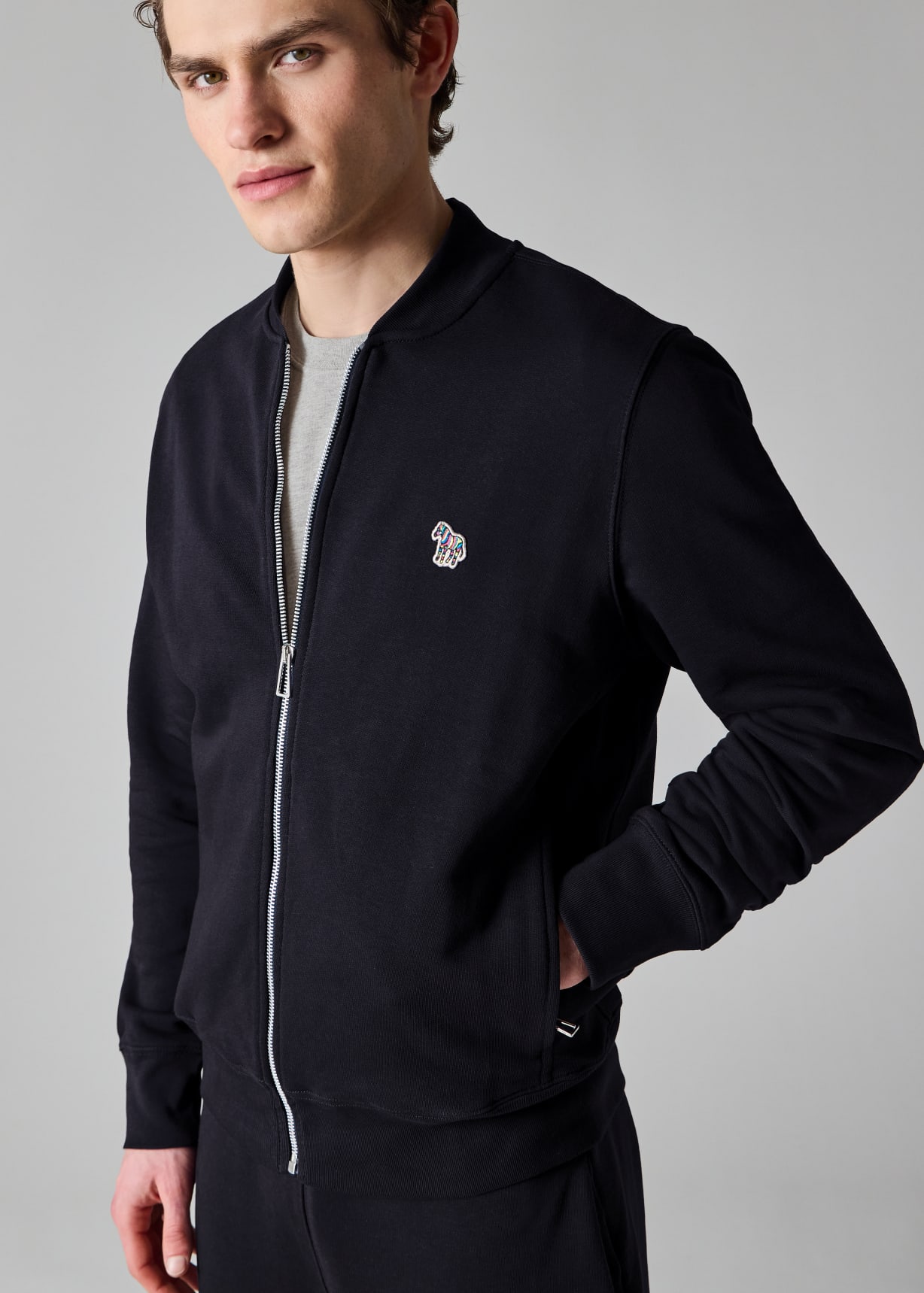 Navy 'Zebra' Logo Cotton Bomber Jacket