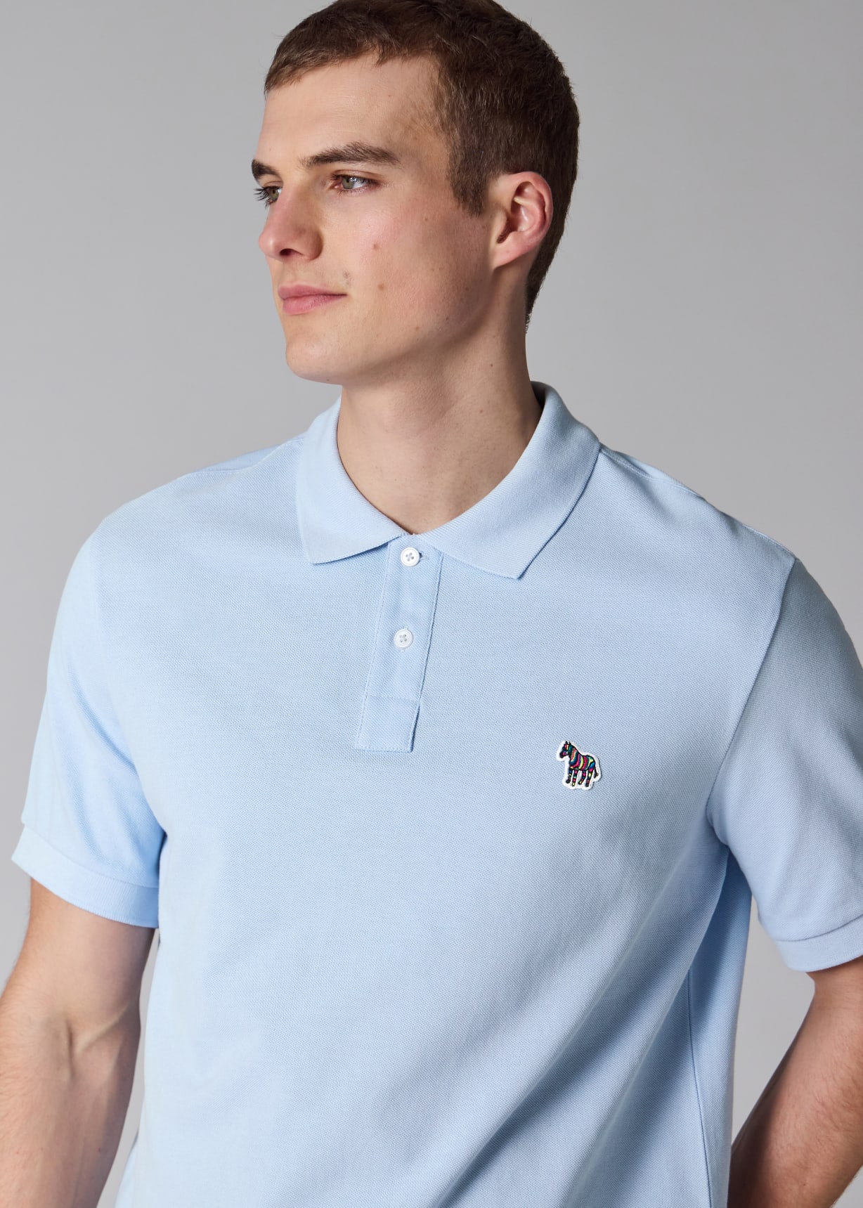 Men's Pale Blue Cotton Pique Zebra Logo Polo Shirt