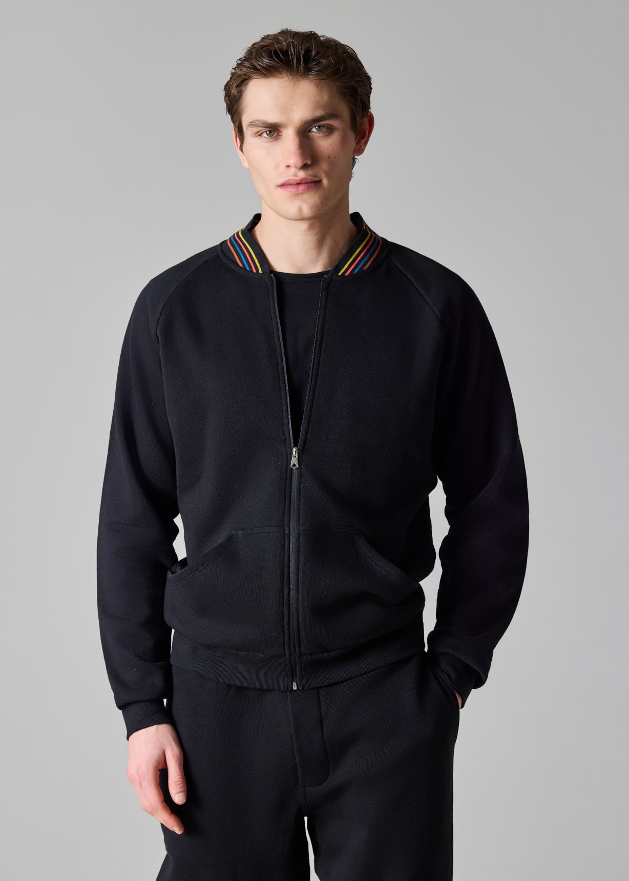 Men's Black Cotton 'Artist Stripe' Zip Lounge Top