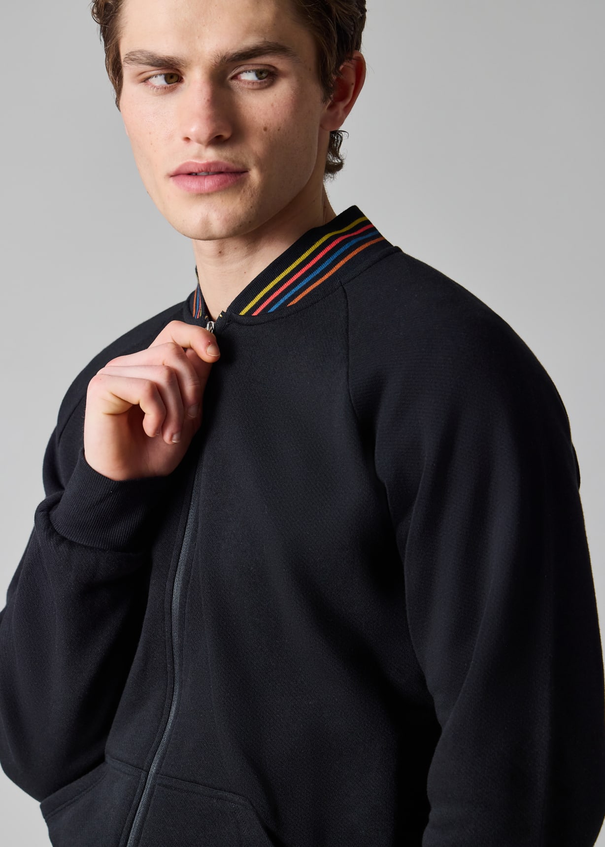 【値下げ】【Paul Smith】アーティストストライプ　ジップアップセーター Men's Black Cotton 'Artist Stripe' Zip Lounge Top