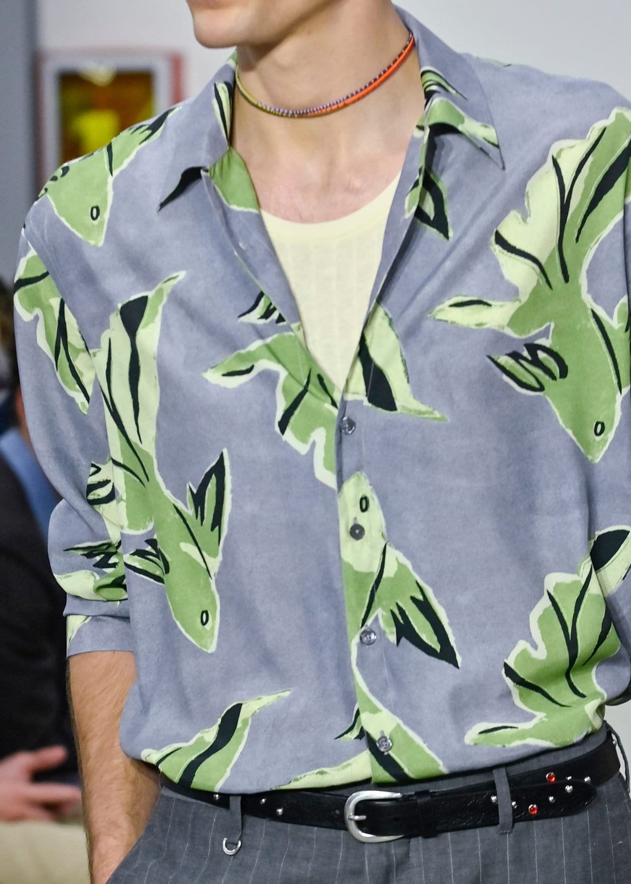 Men's Mauve 'Le Peche Fish' Print Viscose Shirt