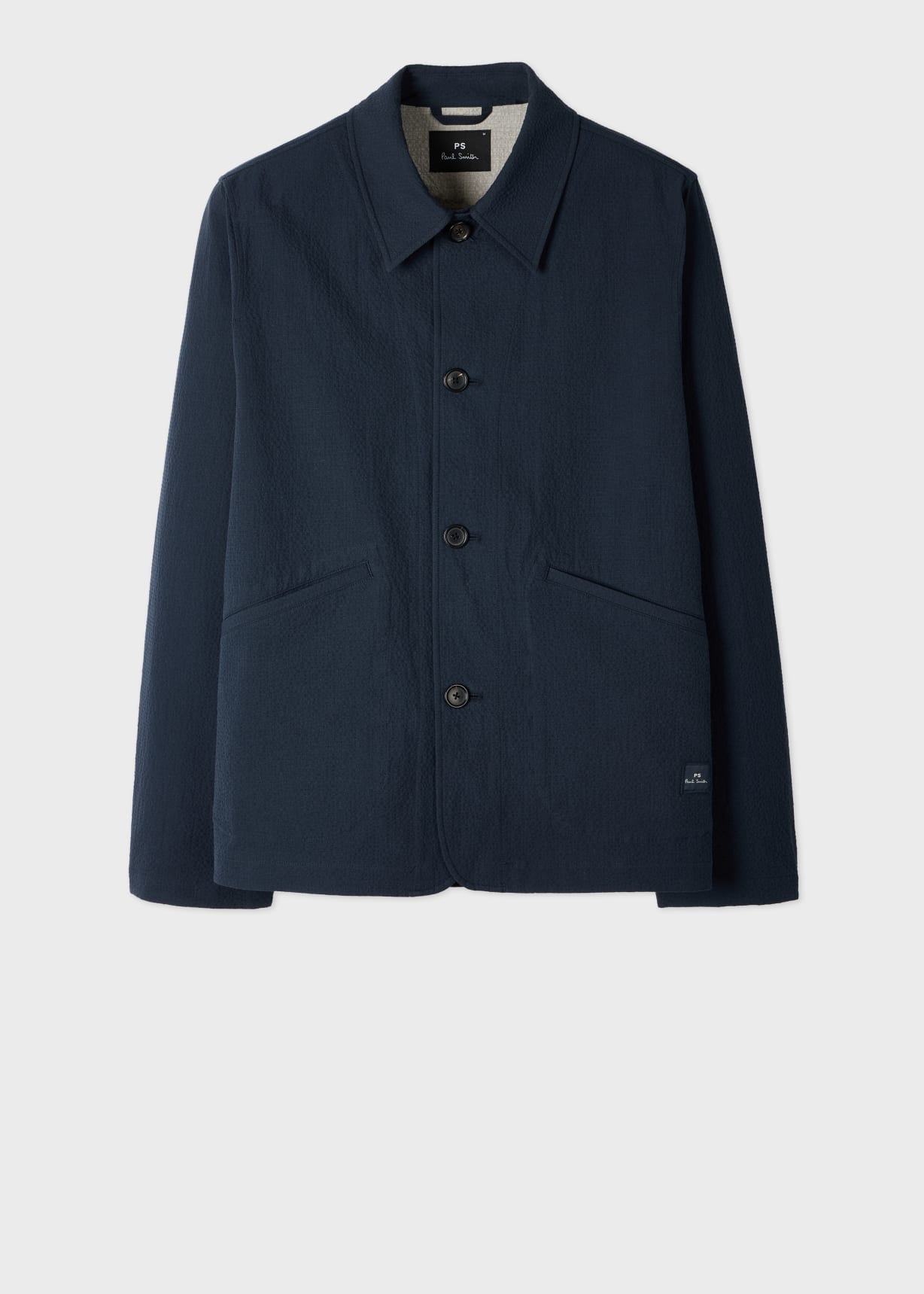 Men's Navy Stretch-Cotton Seersucker Jacket