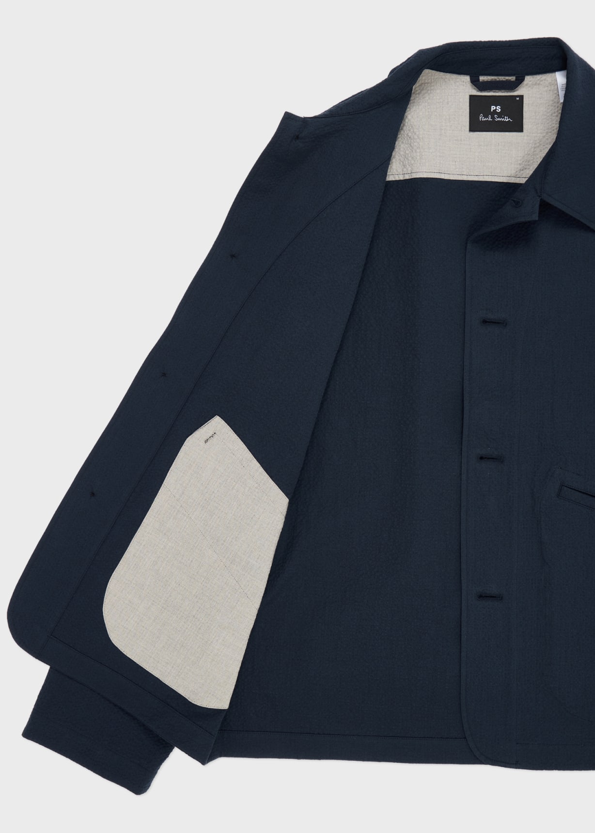 Men's Navy Stretch-Cotton Seersucker Jacket