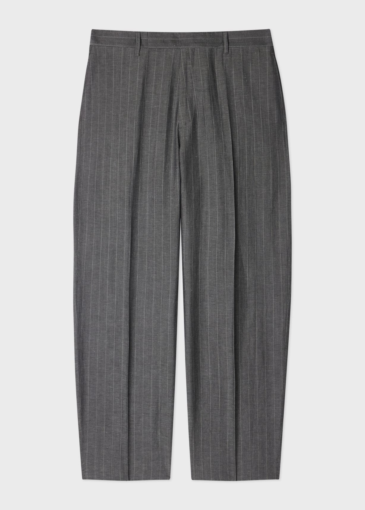 Men's Relaxed-Fit Grey Wool-Linen Pinstripe Trousers