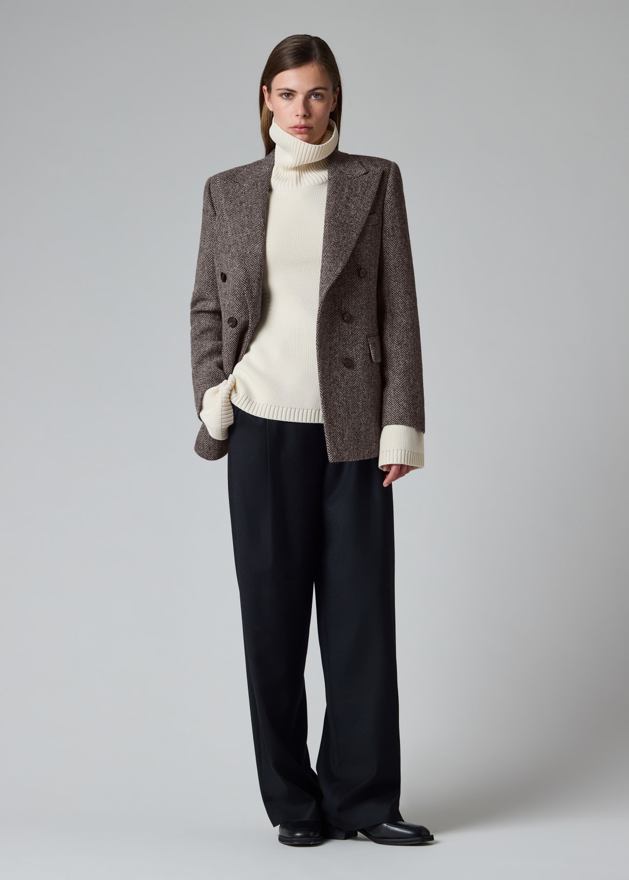 Women's Brown Harris Tweed Herringbone Double-Breasted Jacket