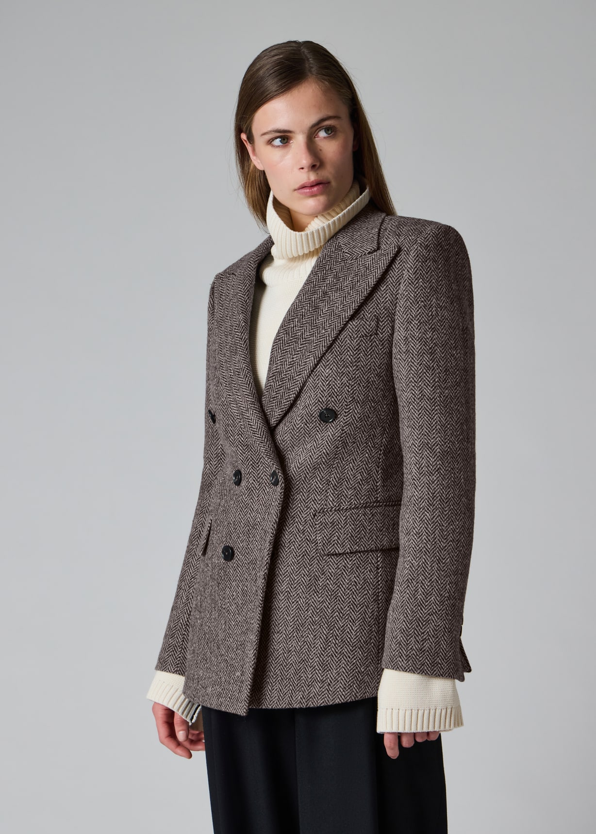 Women's Brown Harris Tweed Herringbone Double-Breasted Jacket