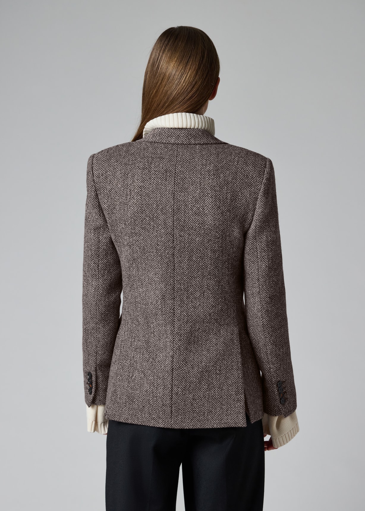 Women's Brown Harris Tweed Herringbone Double-Breasted Jacket