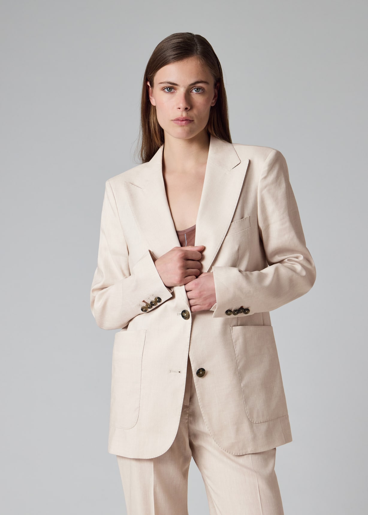 Women's Ivory Linen-Wool Blend Patch Pocket Blazer