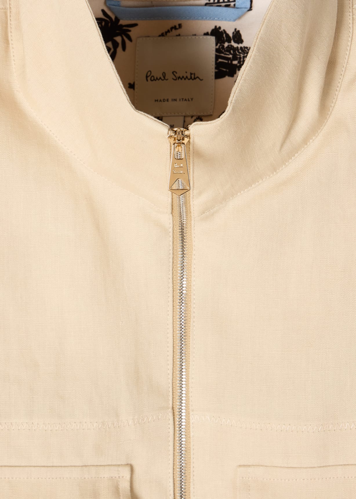 Men's Ecru Linen Patch-Pocket Drawstring Jacket
