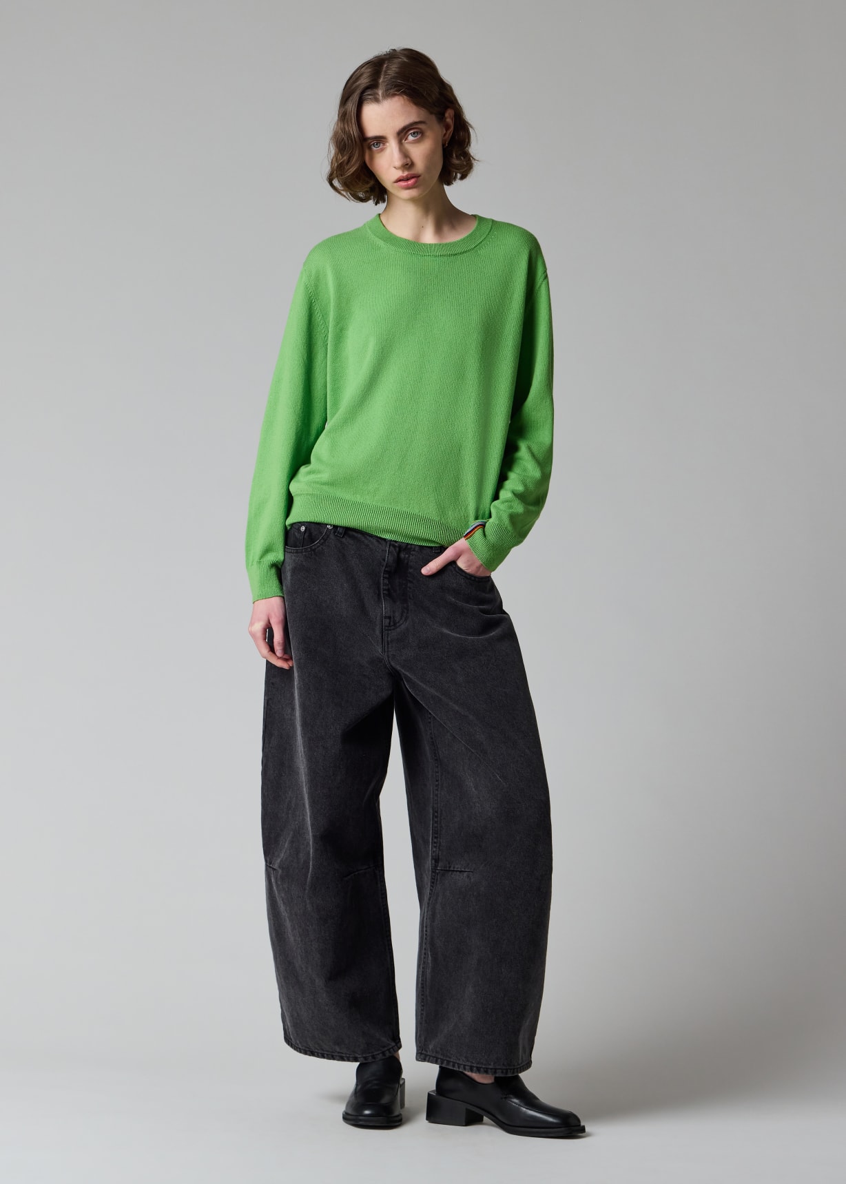 Women's Apple Green Cashmere Crew Neck Sweater