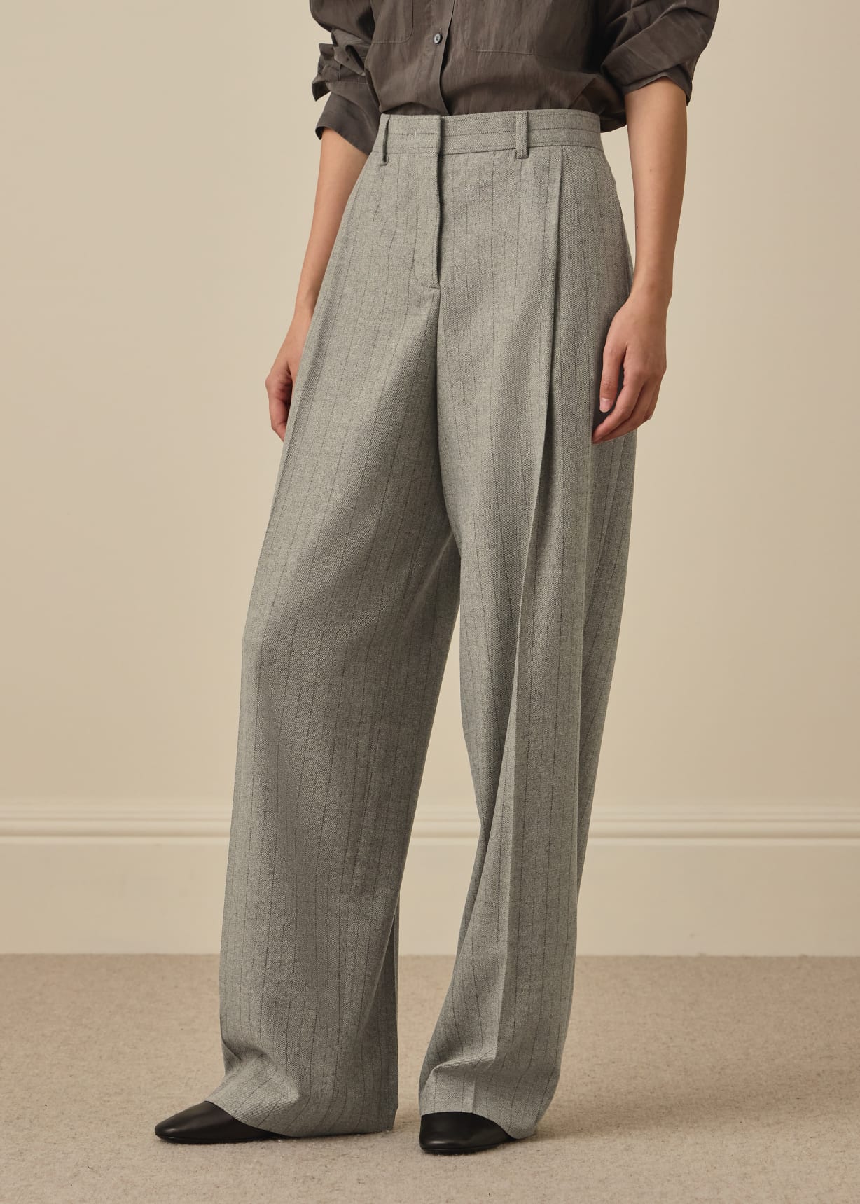 【希少】90s Paul smith wide slacks リネン ウール混 Women's Chalk Stripe Wool-Blend Wide-Leg Trousers