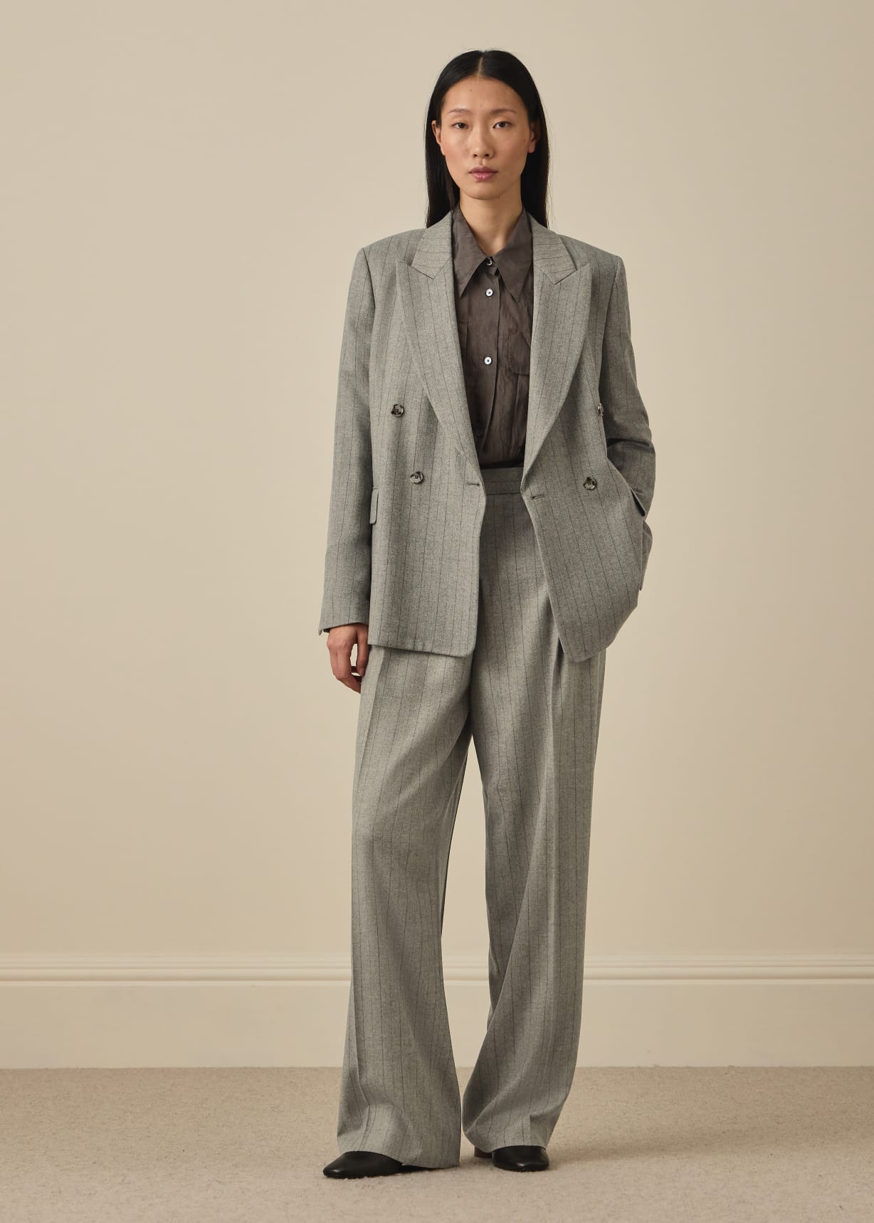 Women's Chalk Stripe Wool-Blend Wide-Leg Trousers