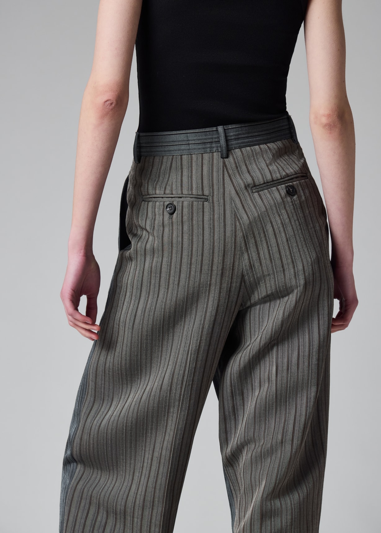 Women's Grey and Blue Mixed Stripe Wide-Leg Trousers