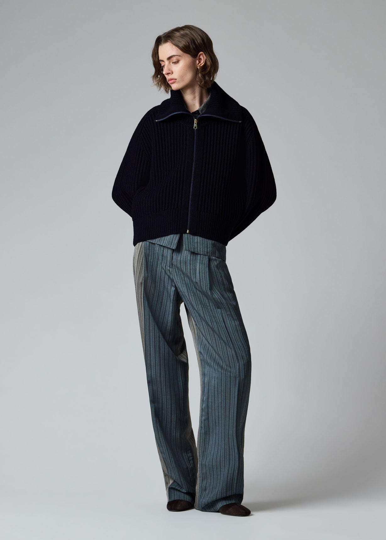 Women's Navy Blue Chunky Zip Cardigan