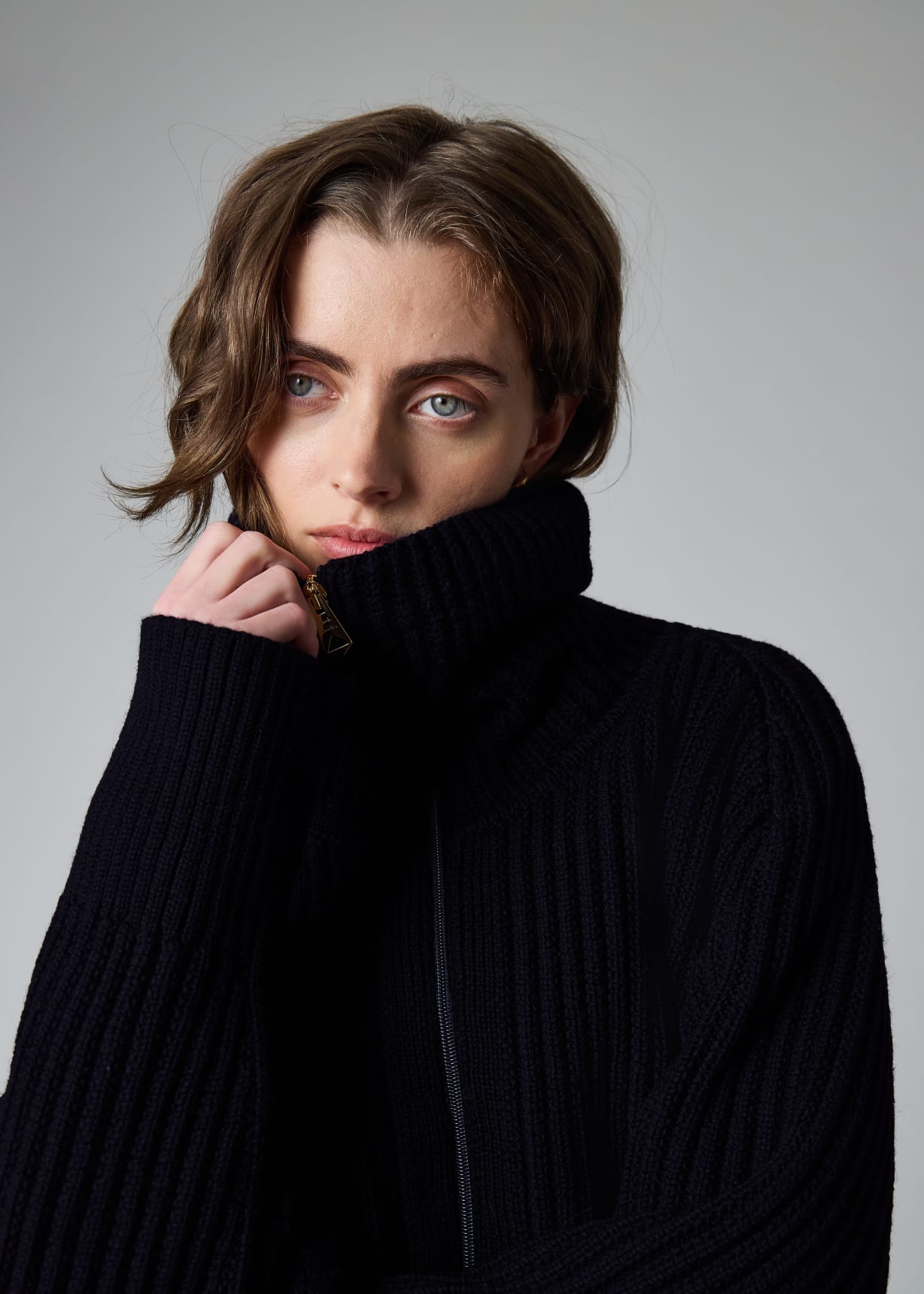Women's Navy Blue Chunky Zip Cardigan