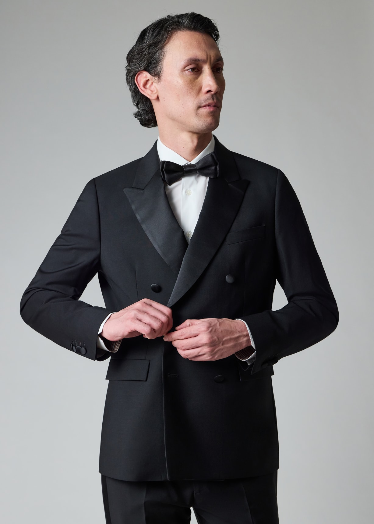Black Wool-Mohair Double-Breasted Evening Blazer