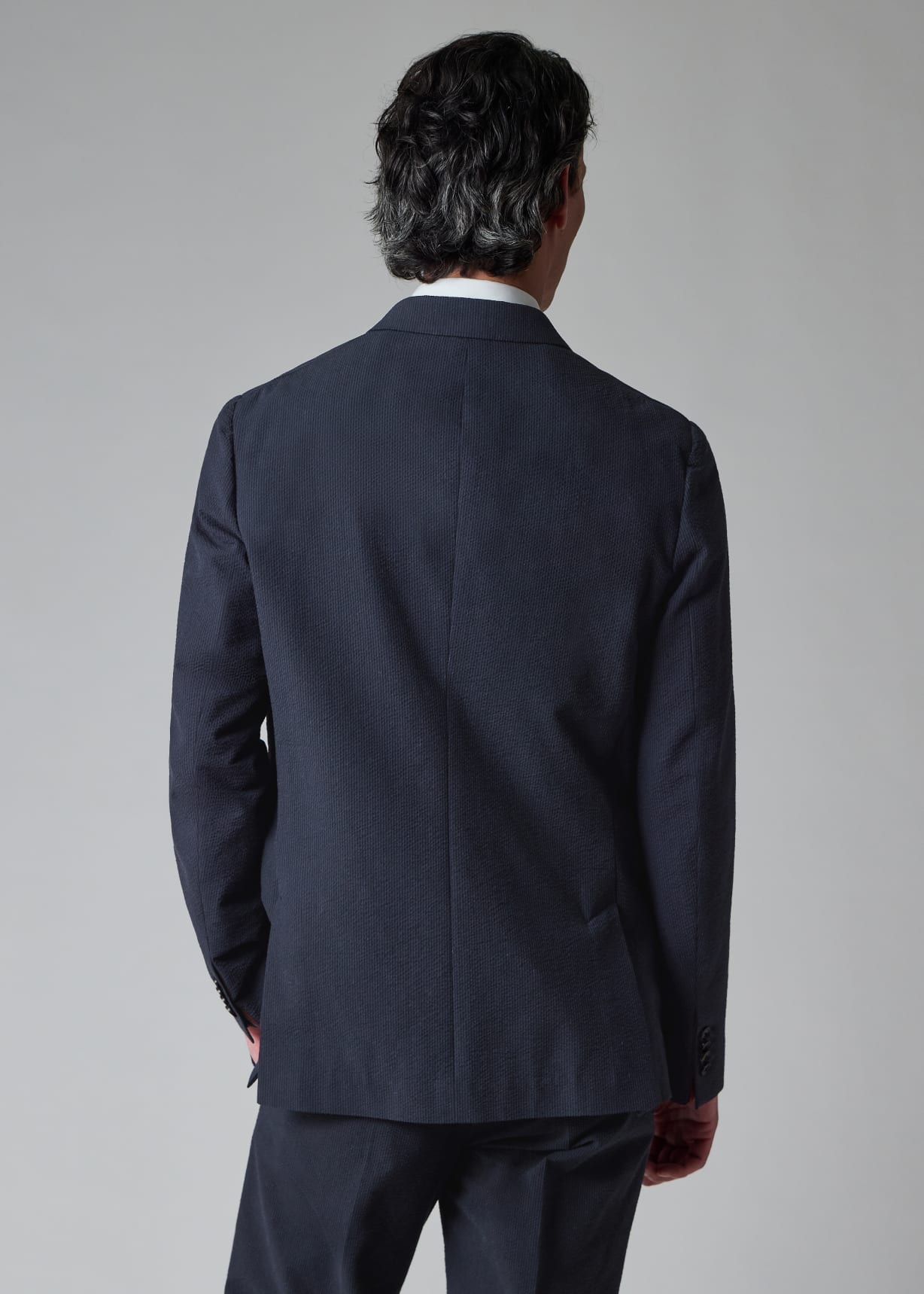 Men's Navy Cotton-Blend Seersucker Stripe Blazer